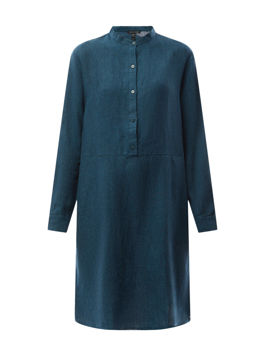 Linen Blend Mandarin Collar Shirtdress