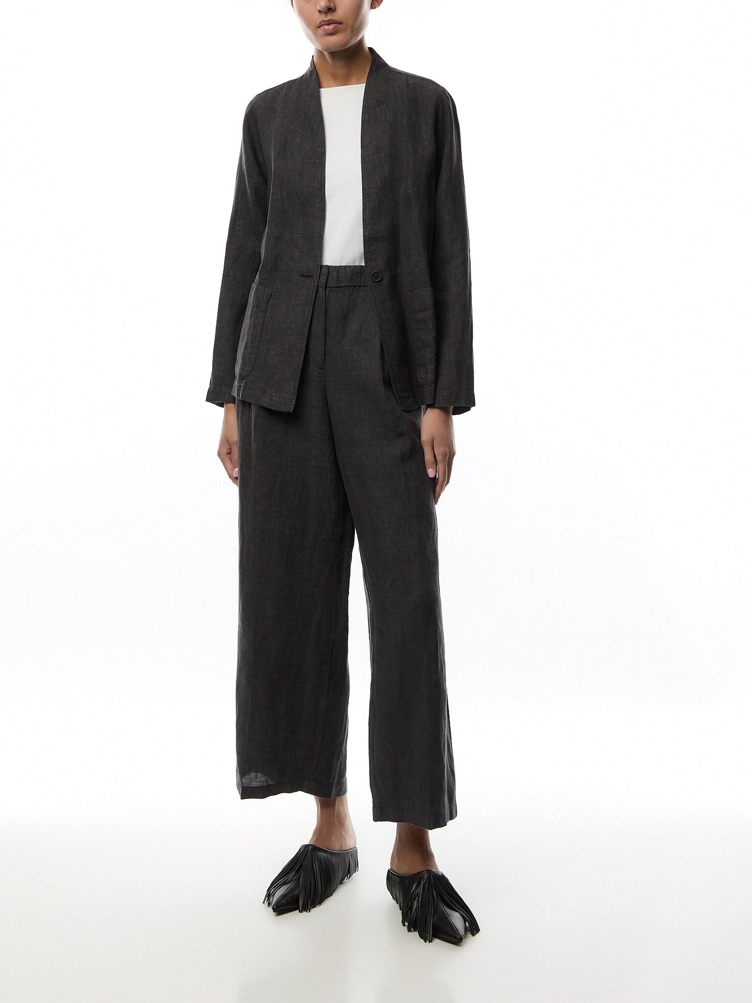 High Waisted Wide Pleated F/L Pant Linen