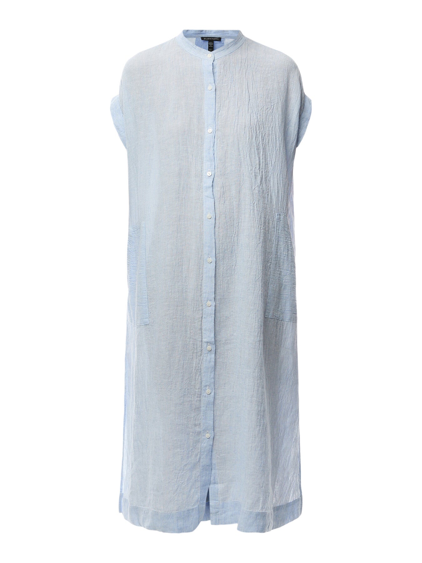 Mandarin Collar Shirt Dress Puckered Linen