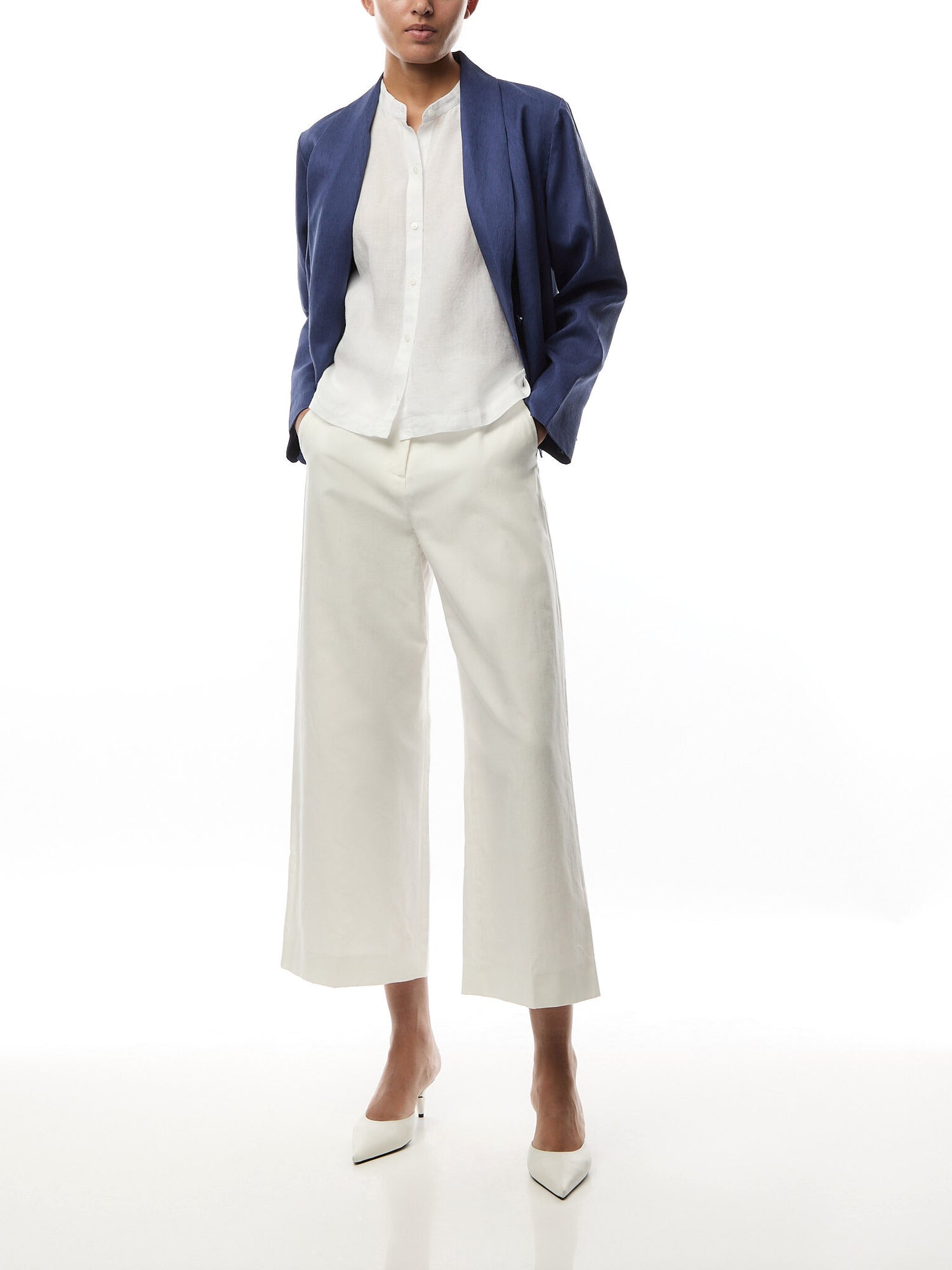 Mandarin Collar Short Slv Shirt Linen