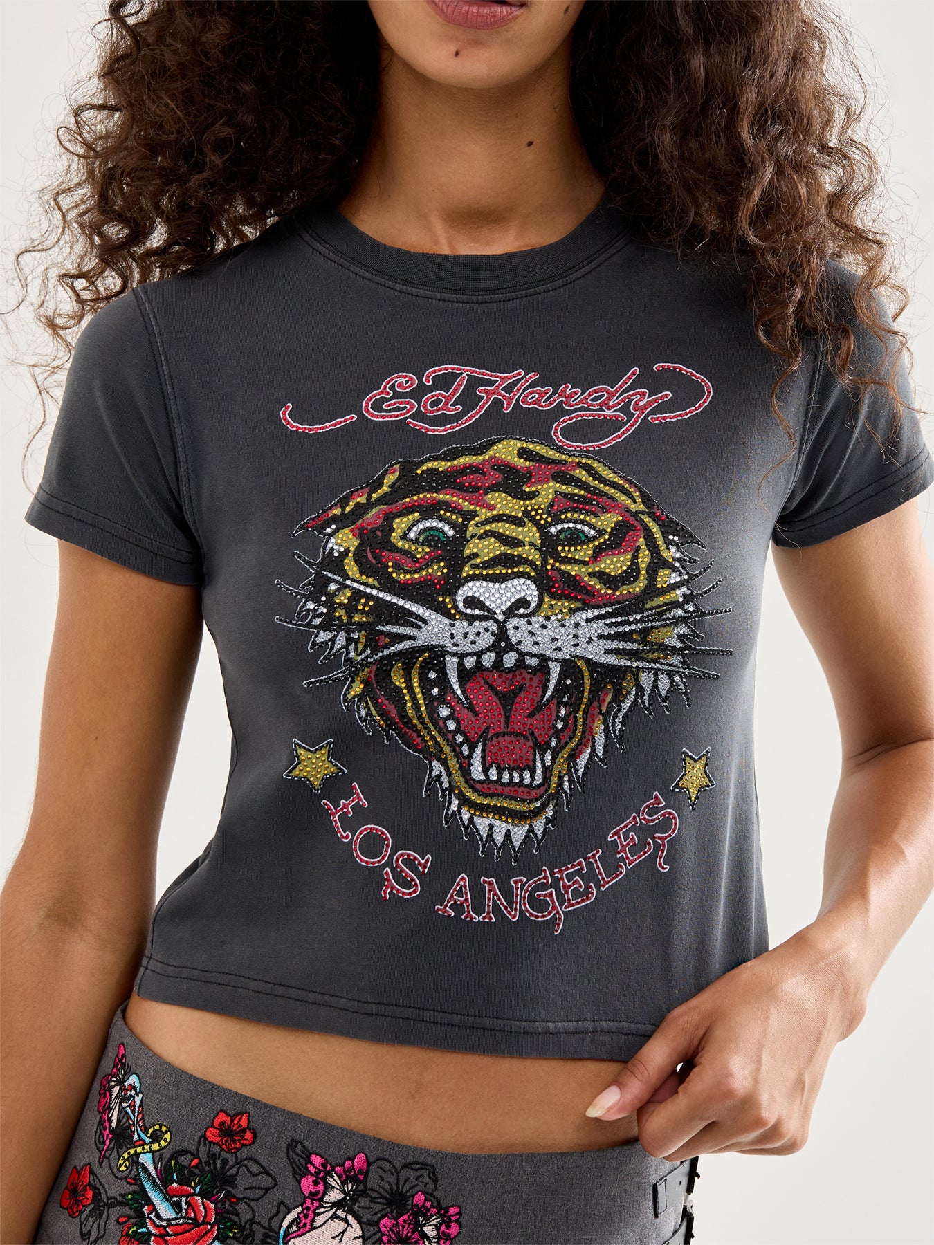 La-Roar-Tiger Diamante Cropped Baby T-Shirt