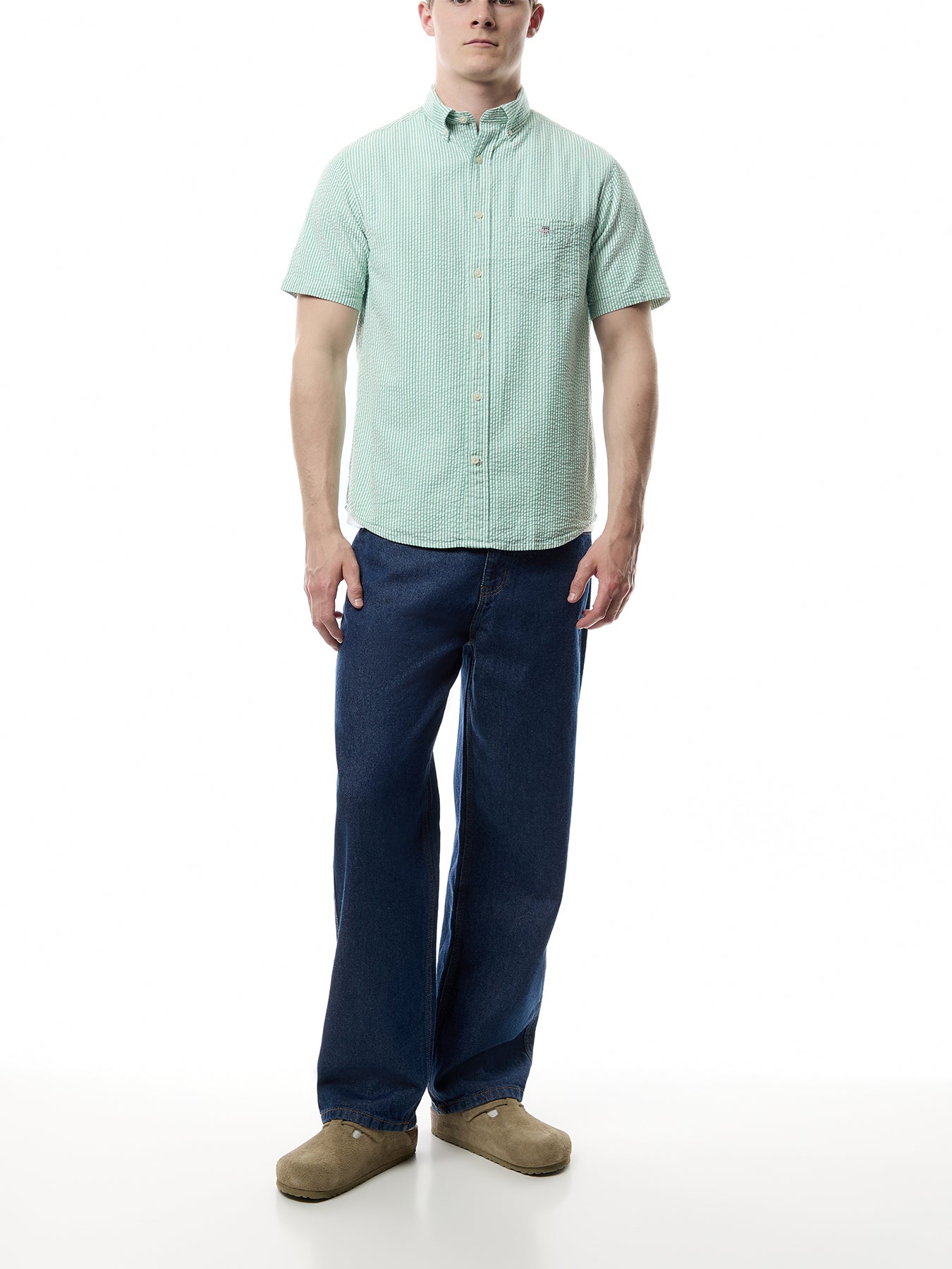 Regular Fit Striped Seersucker Short Sleeve Shirt