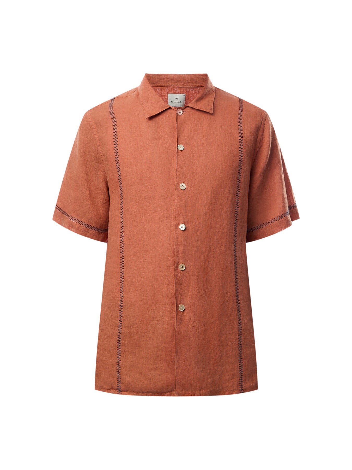 Linen Open Collar S/S Imbroided Shirt