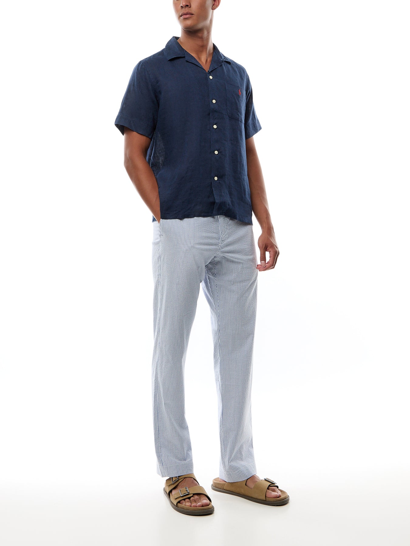 Linen Open Collar Short Sleeve Shirt