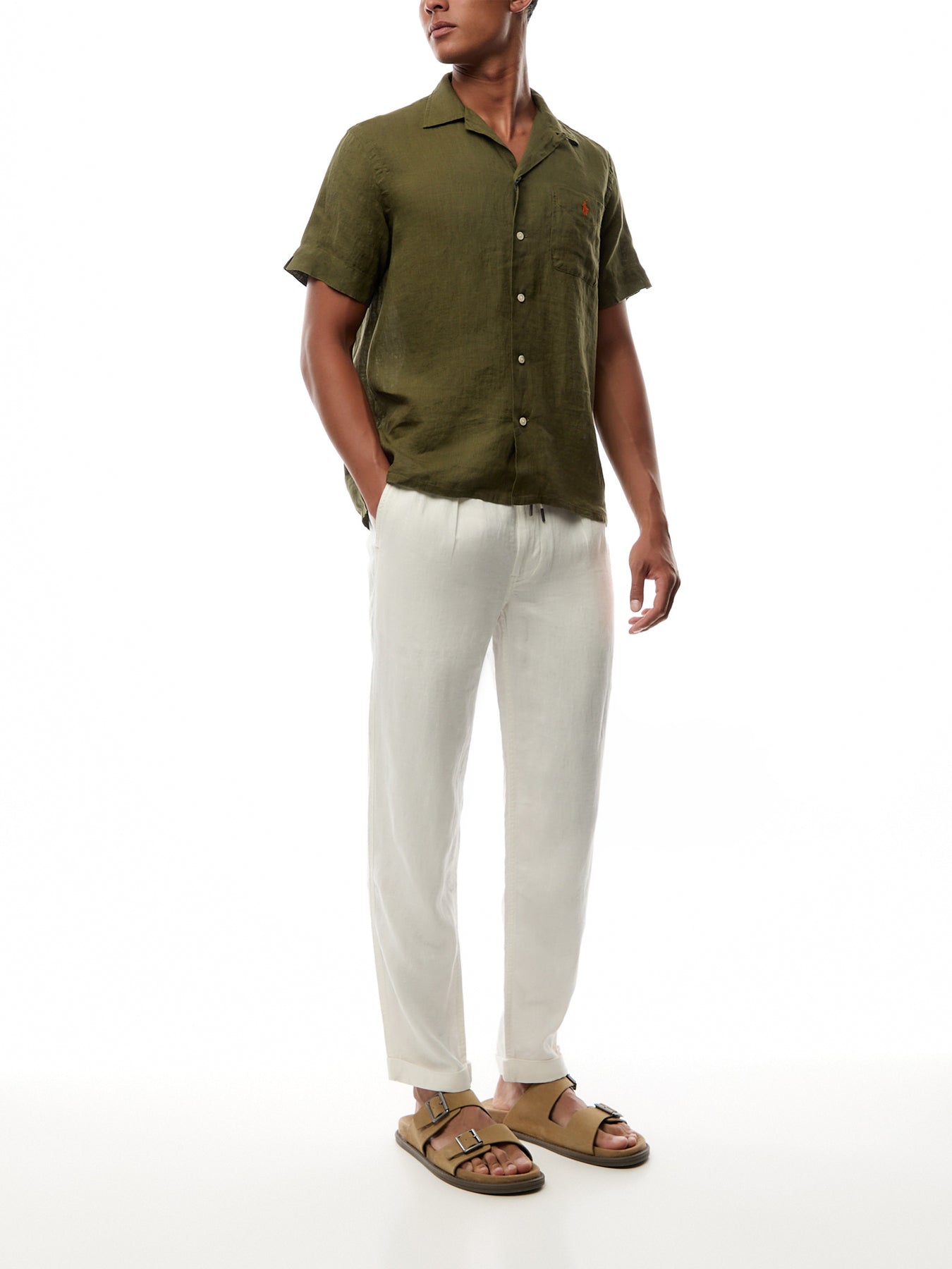 Linen Open Collar Short Sleeve Shirt