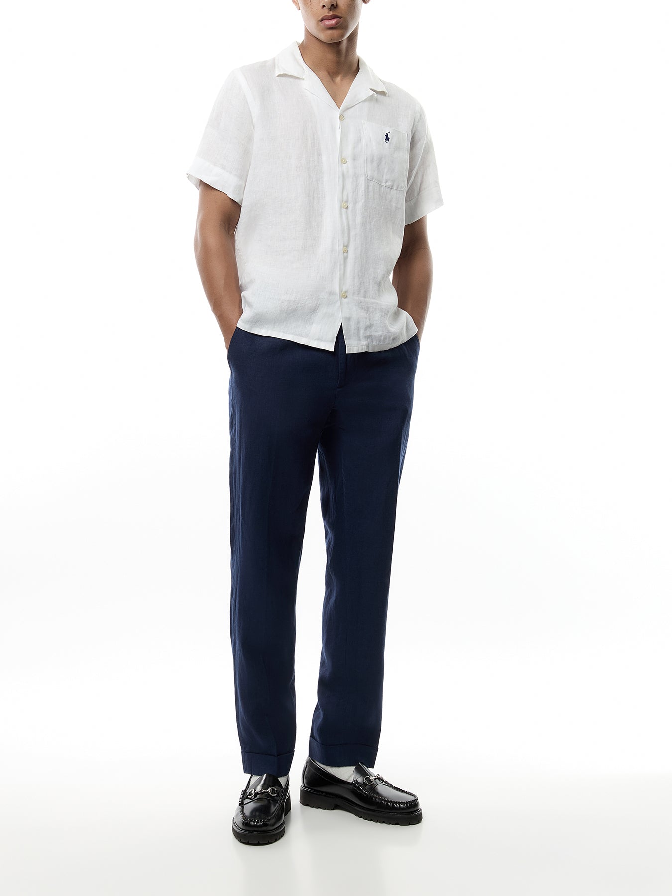 Linen Open Collar Short Sleeve Shirt