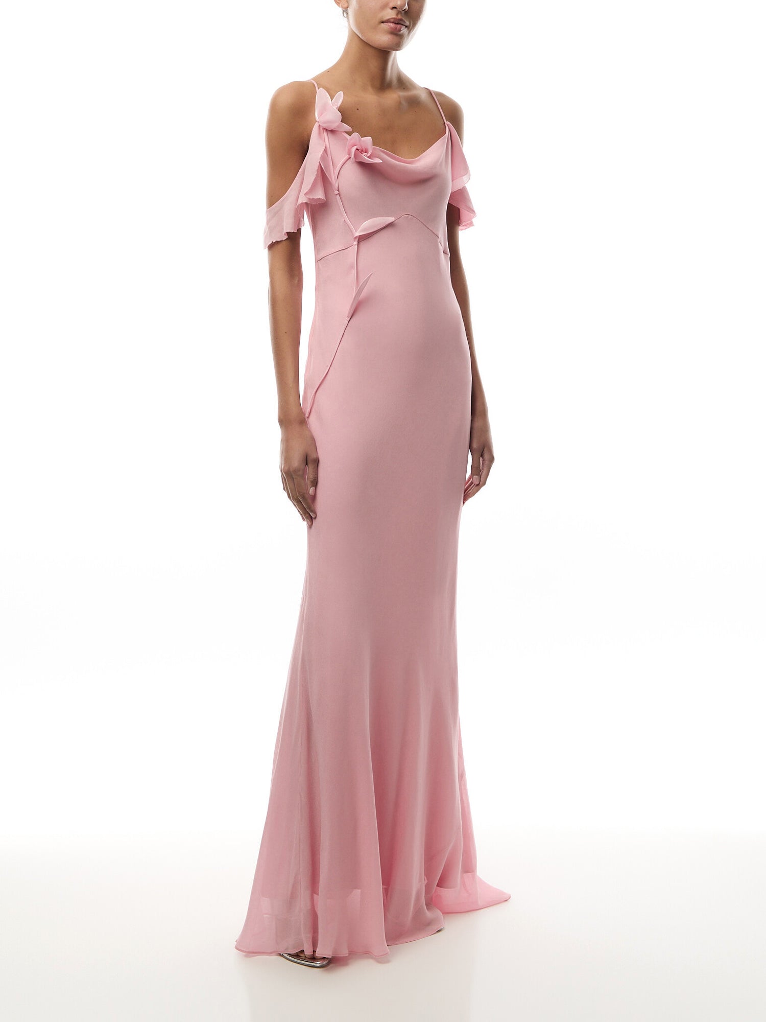 Pink Georgette Flower Maxi Dress
