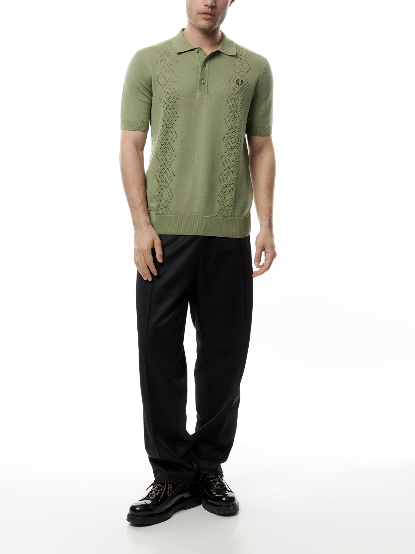 Pointelle Knitted Polo Shirt