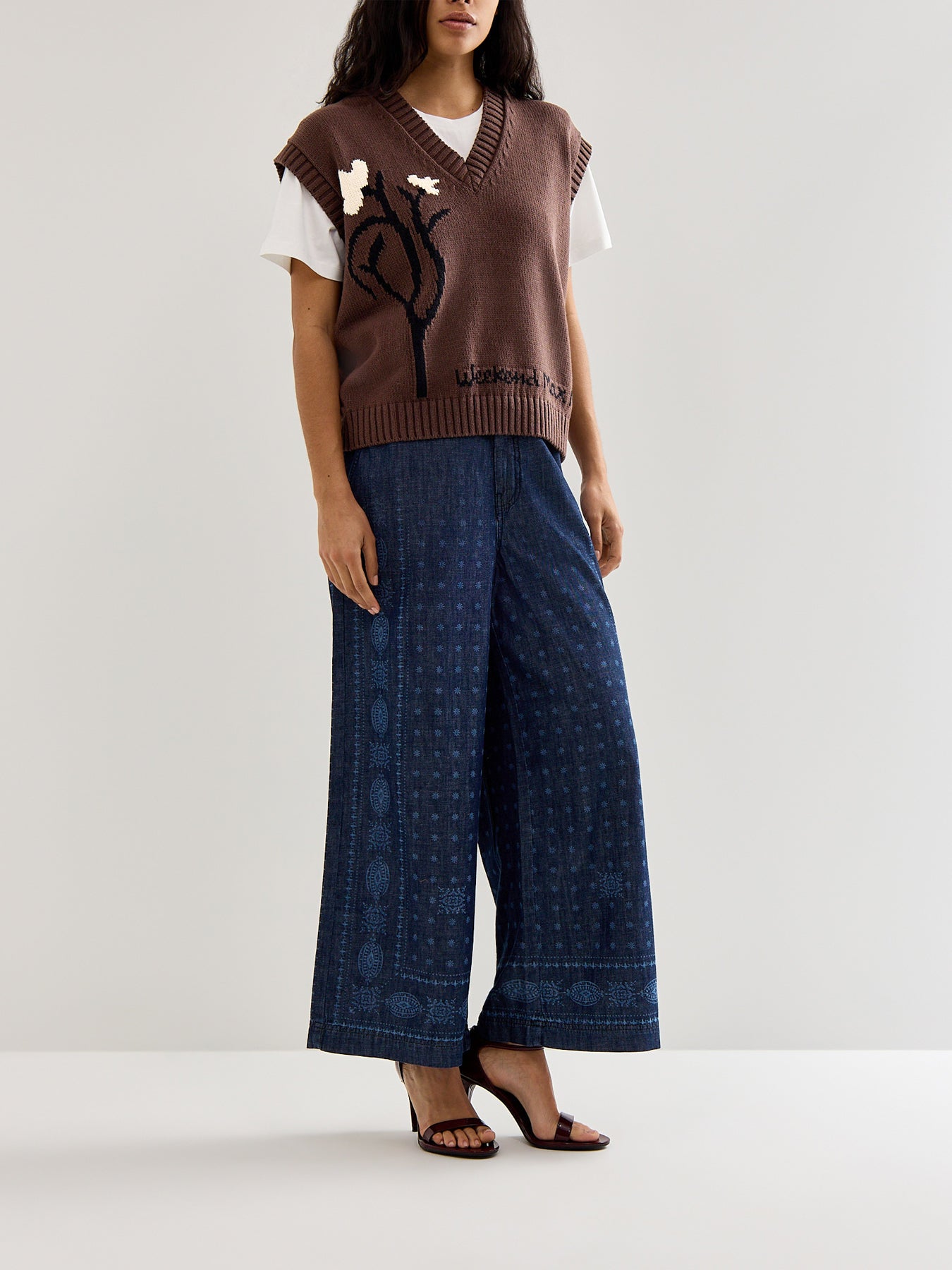 Weekend Micron Printed Wide Leg Denim Trouser