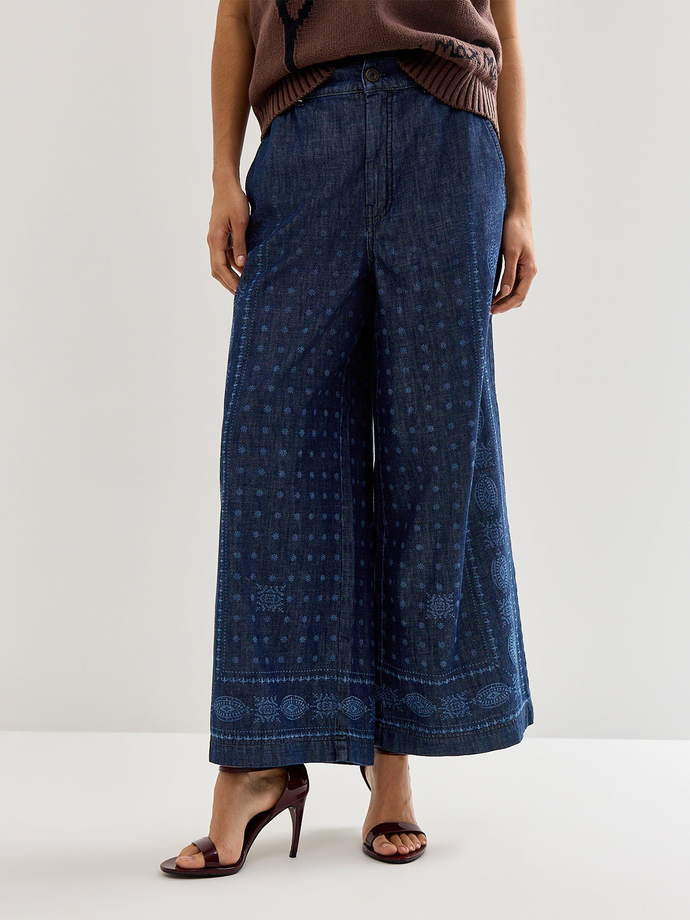 Weekend Micron Printed Wide Leg Denim Trouser