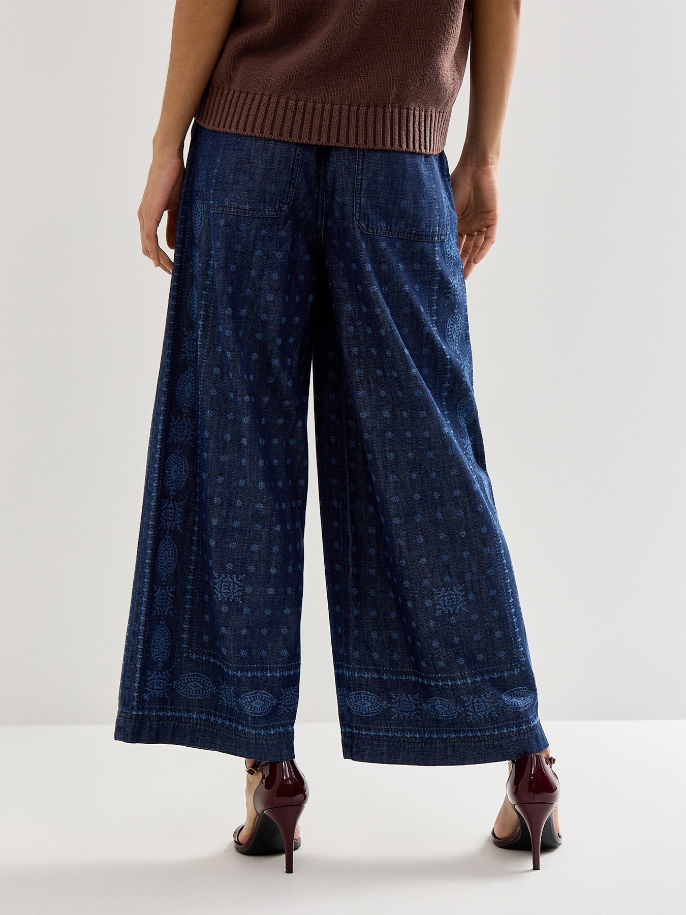 Weekend Micron Printed Wide Leg Denim Trouser