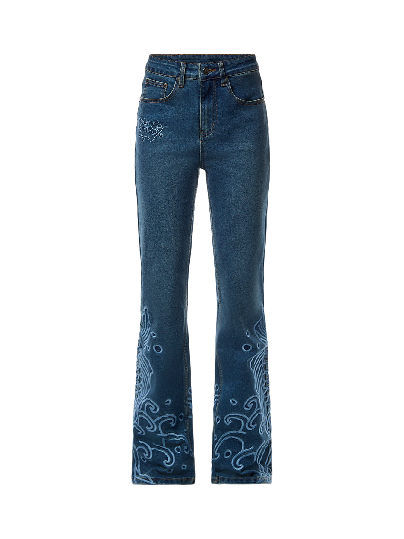 Womens Jumping Koi Denim Flared Jeans