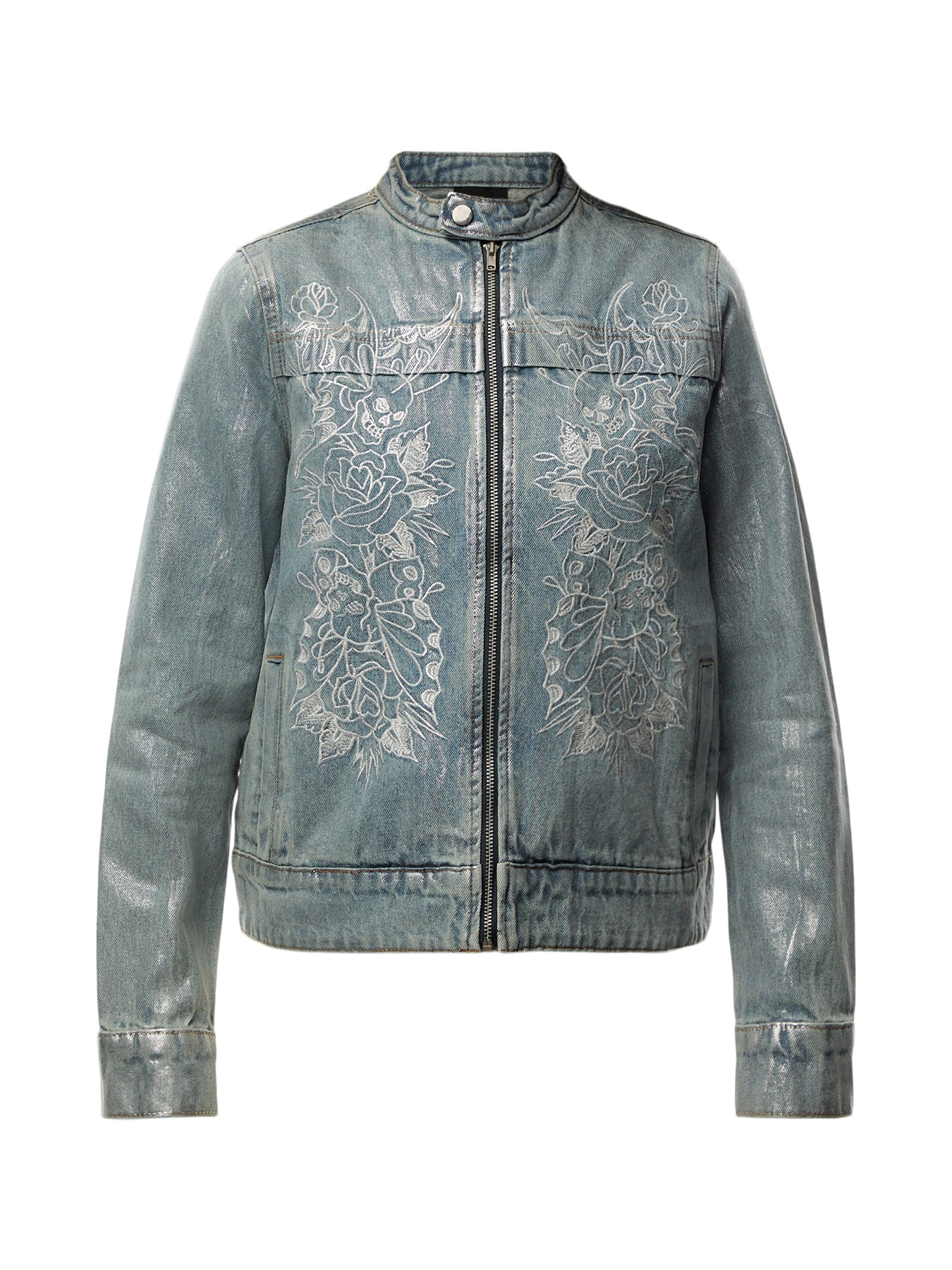 Womens Rose Skull Butterfly Denim Motocross Jacket