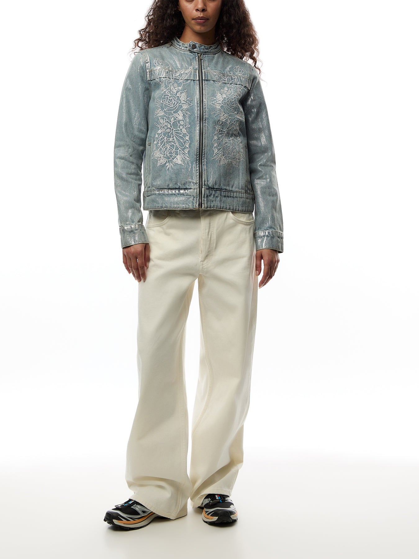 Womens Rose Skull Butterfly Denim Motocross Jacket
