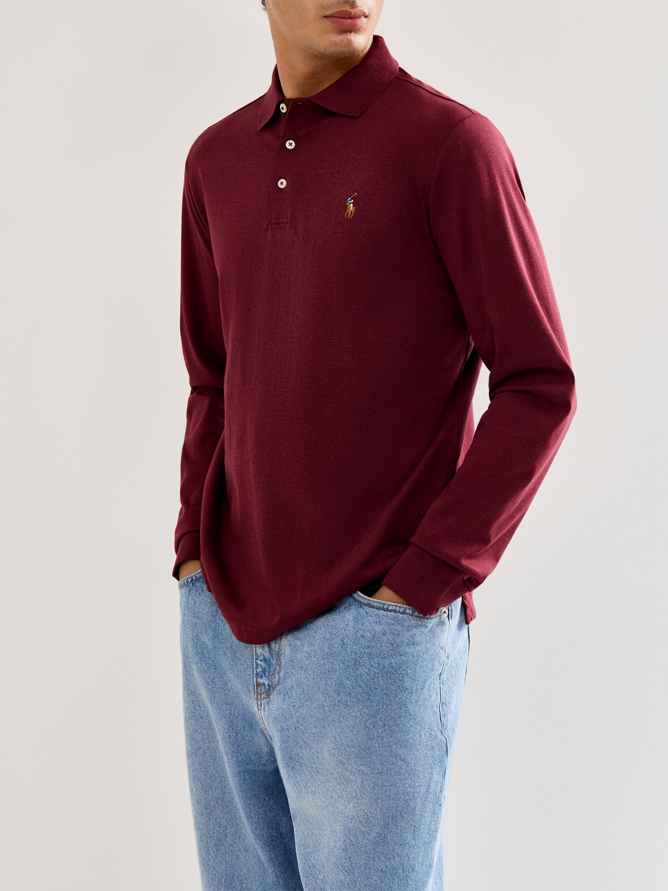 Pima Cotton Long Sleeves Polo Top Wine