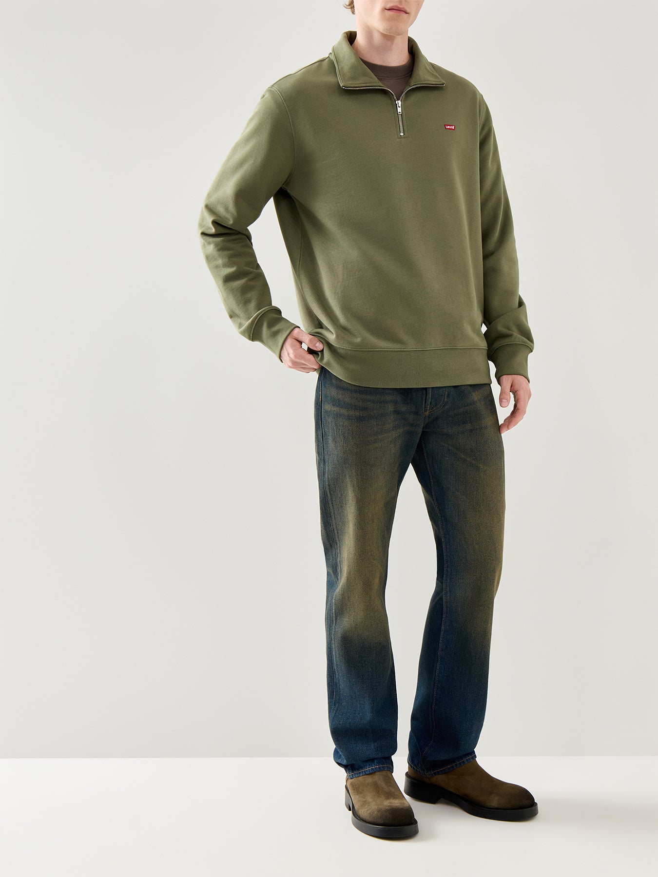 Original Long Sleeves Cotton 1/4 Zip Shirt Green