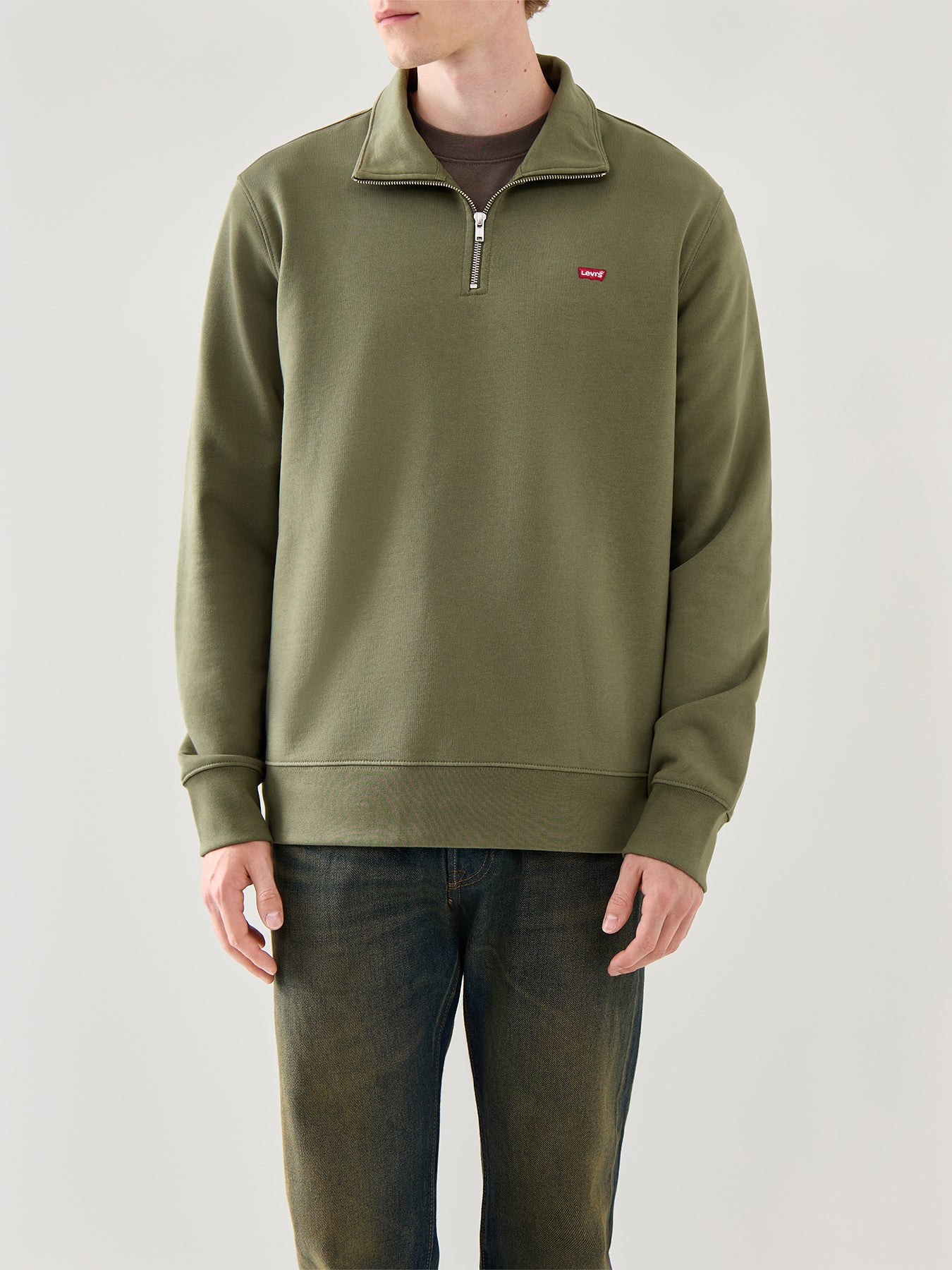 Original Long Sleeves Cotton 1/4 Zip Shirt Green