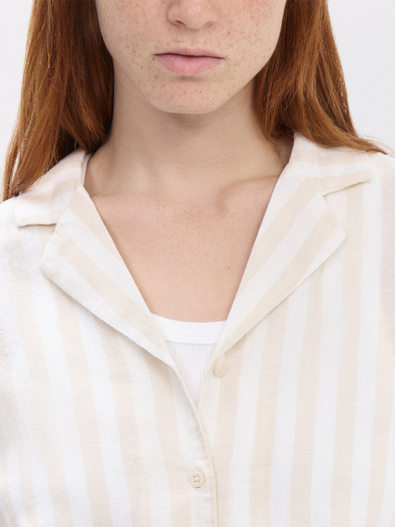 Linen Blend Striped Shirt Sandshell