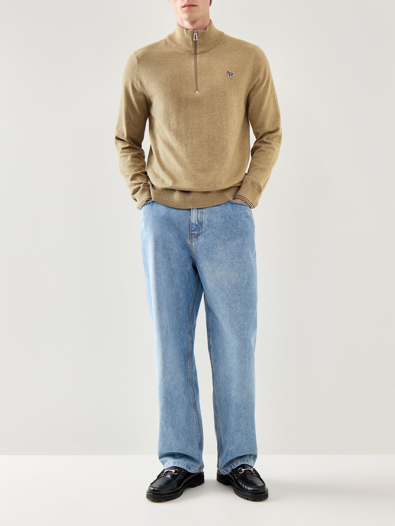 Zebra 1/4 Cotton Zip Knitwear Tan
