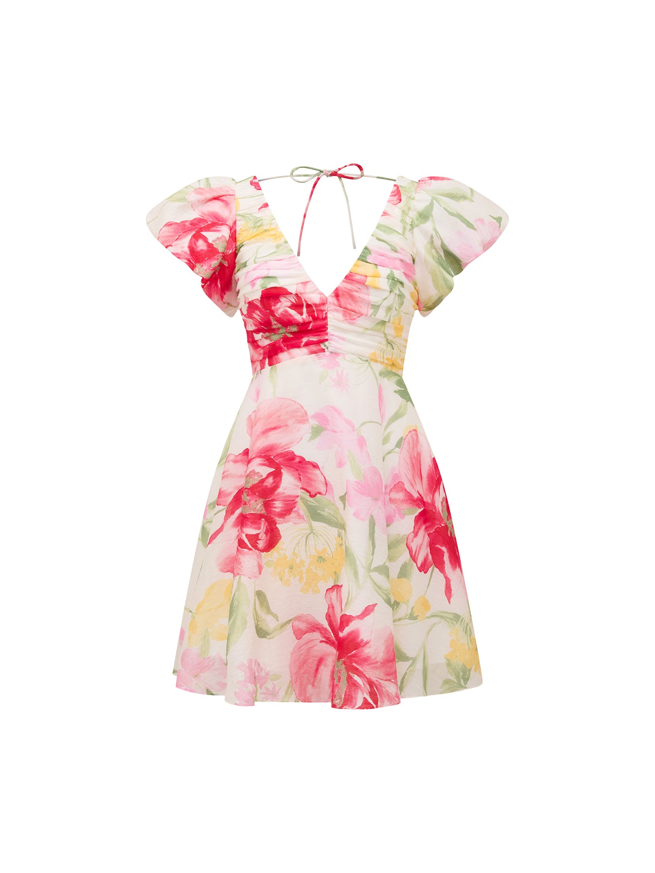 June Ruched V Neck Mini Dress