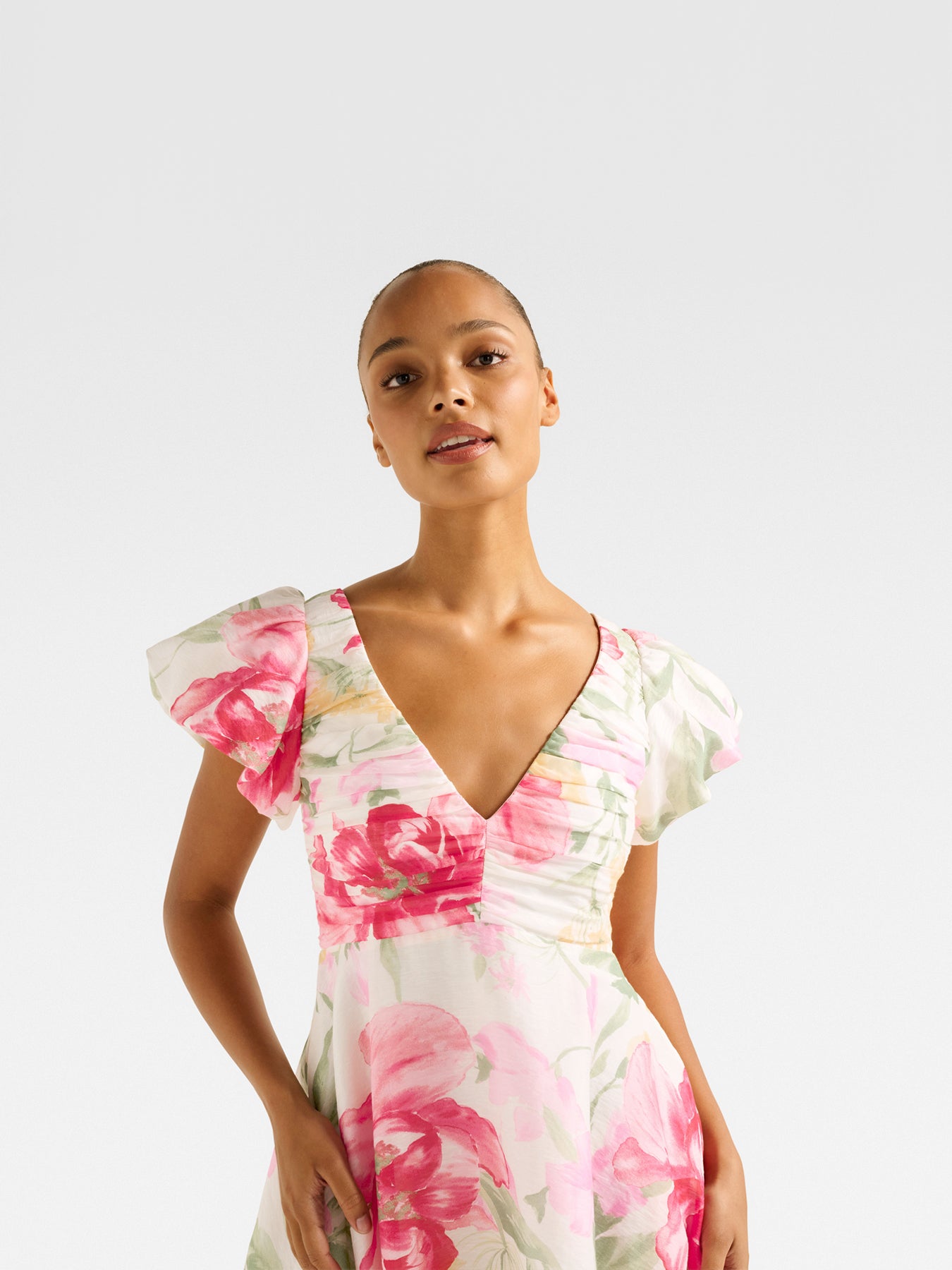 June Ruched V Neck Mini Dress