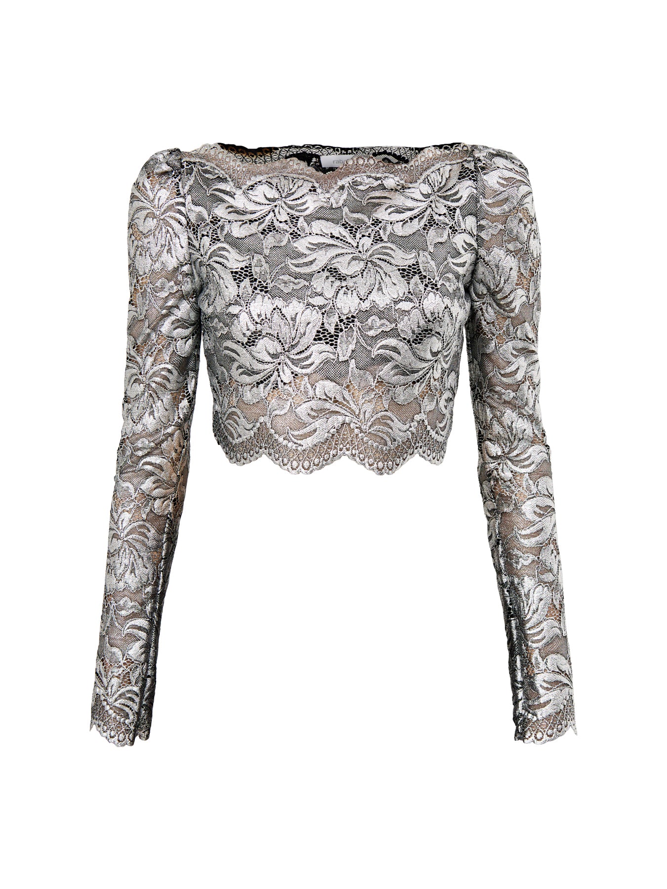 Haut Stretch Lace Top Off Shoulder Black Silver