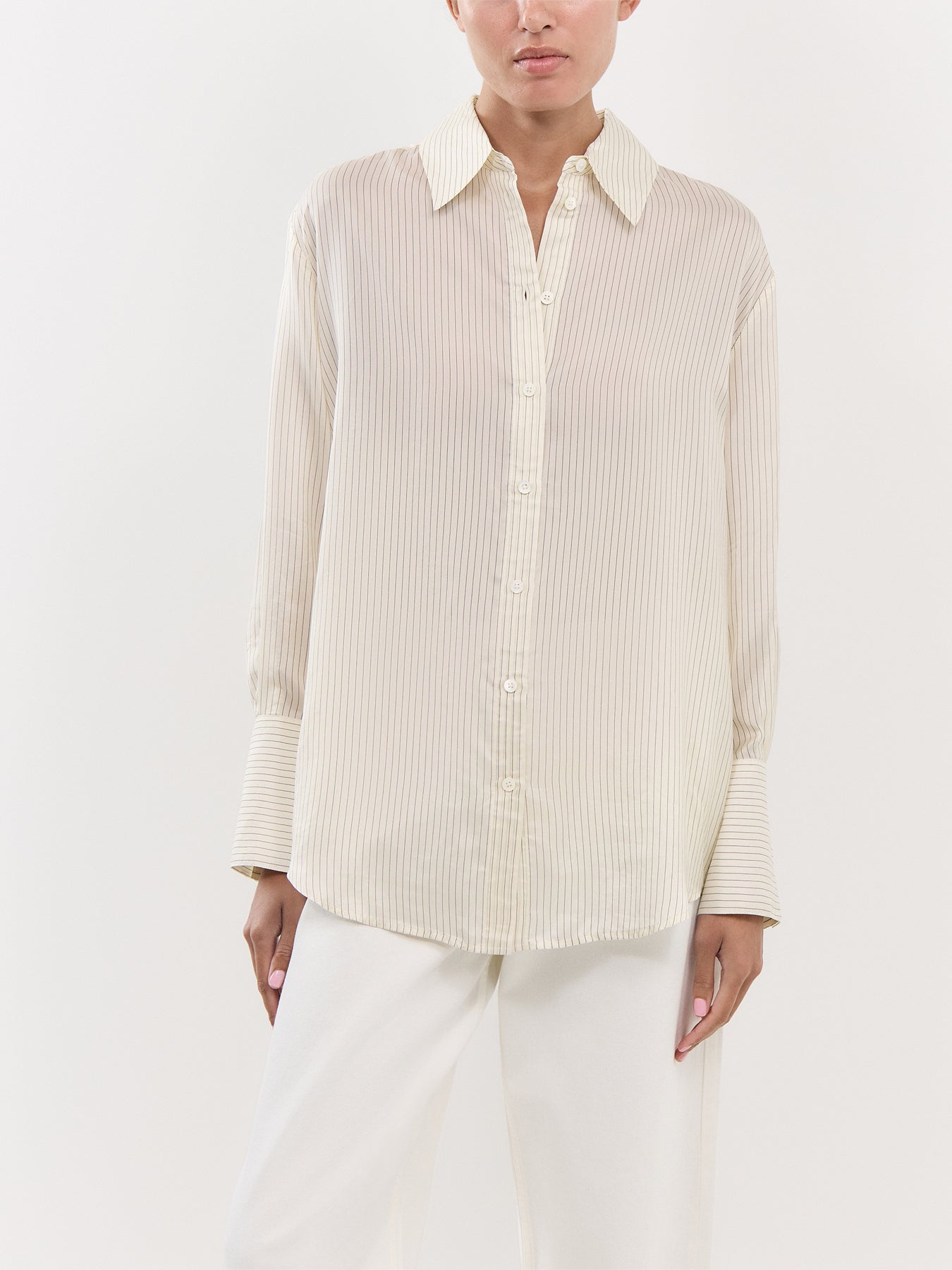 Bridget Shirt Ivory And Black Pinstripe