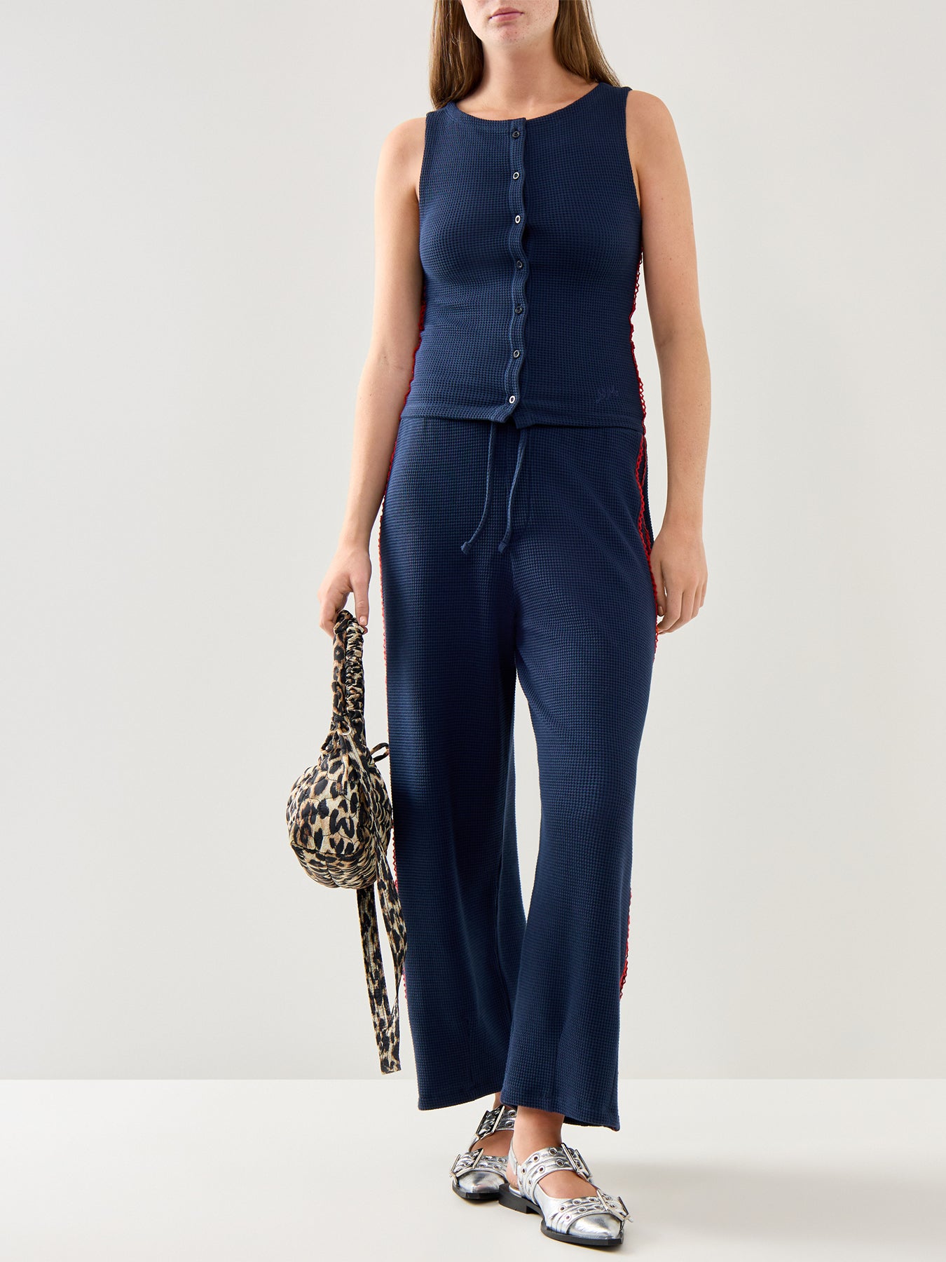 Devon Pointelle Polo Navy Organic Cotton