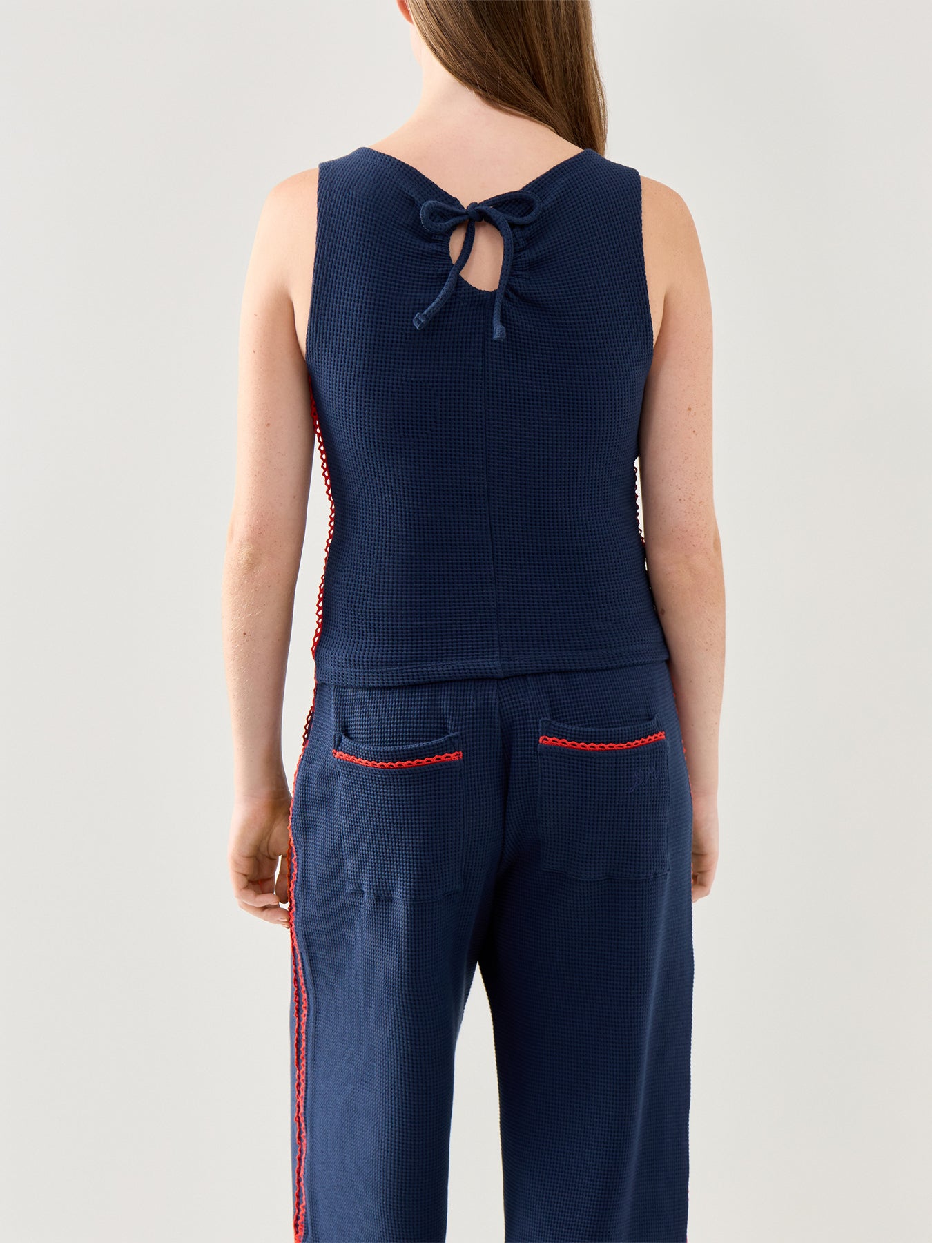 Devon Pointelle Polo Navy Organic Cotton