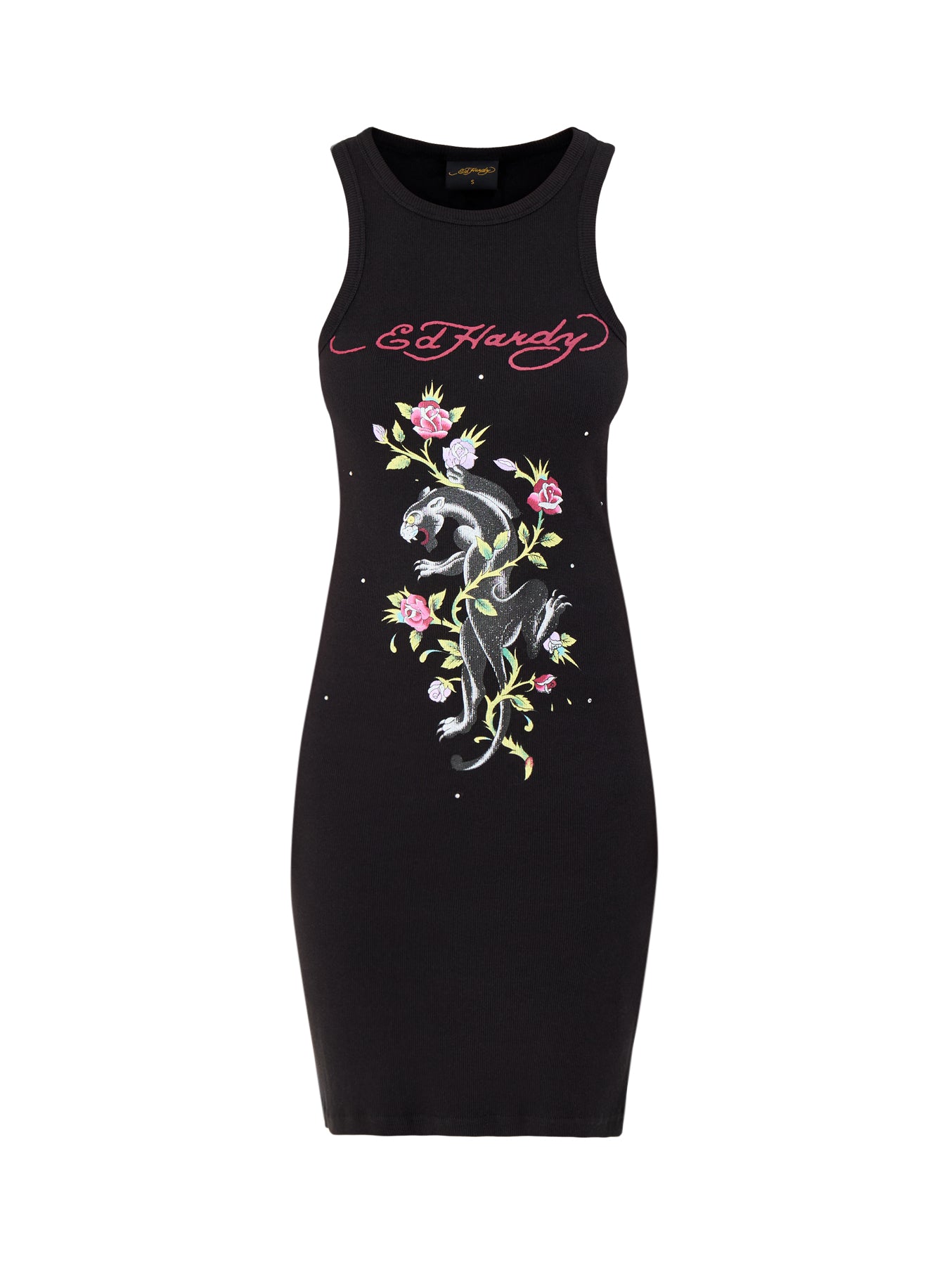 Womens Panther And Flowers Diamante Tank Dress