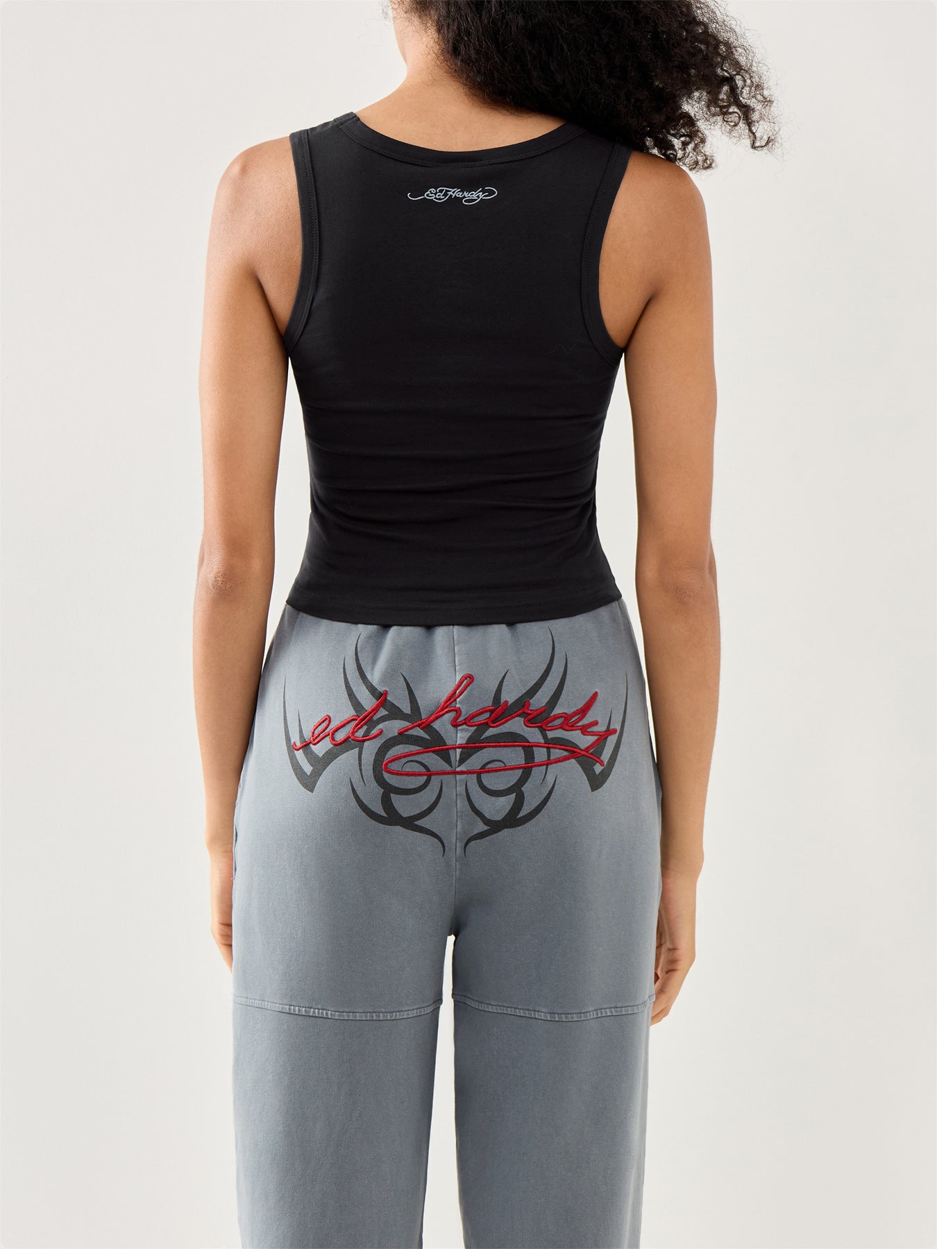Swallows Scroll Diamante Vest Top Black