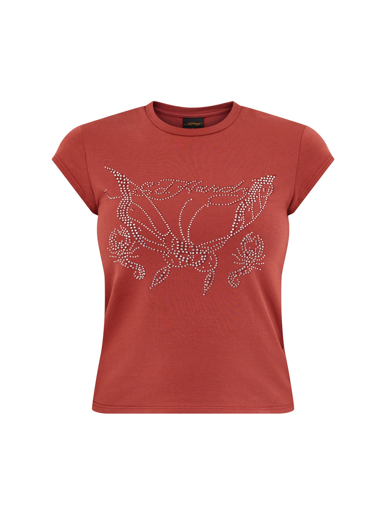 Butterfly Diamante Cap Sleeve T-Shirt Top Red