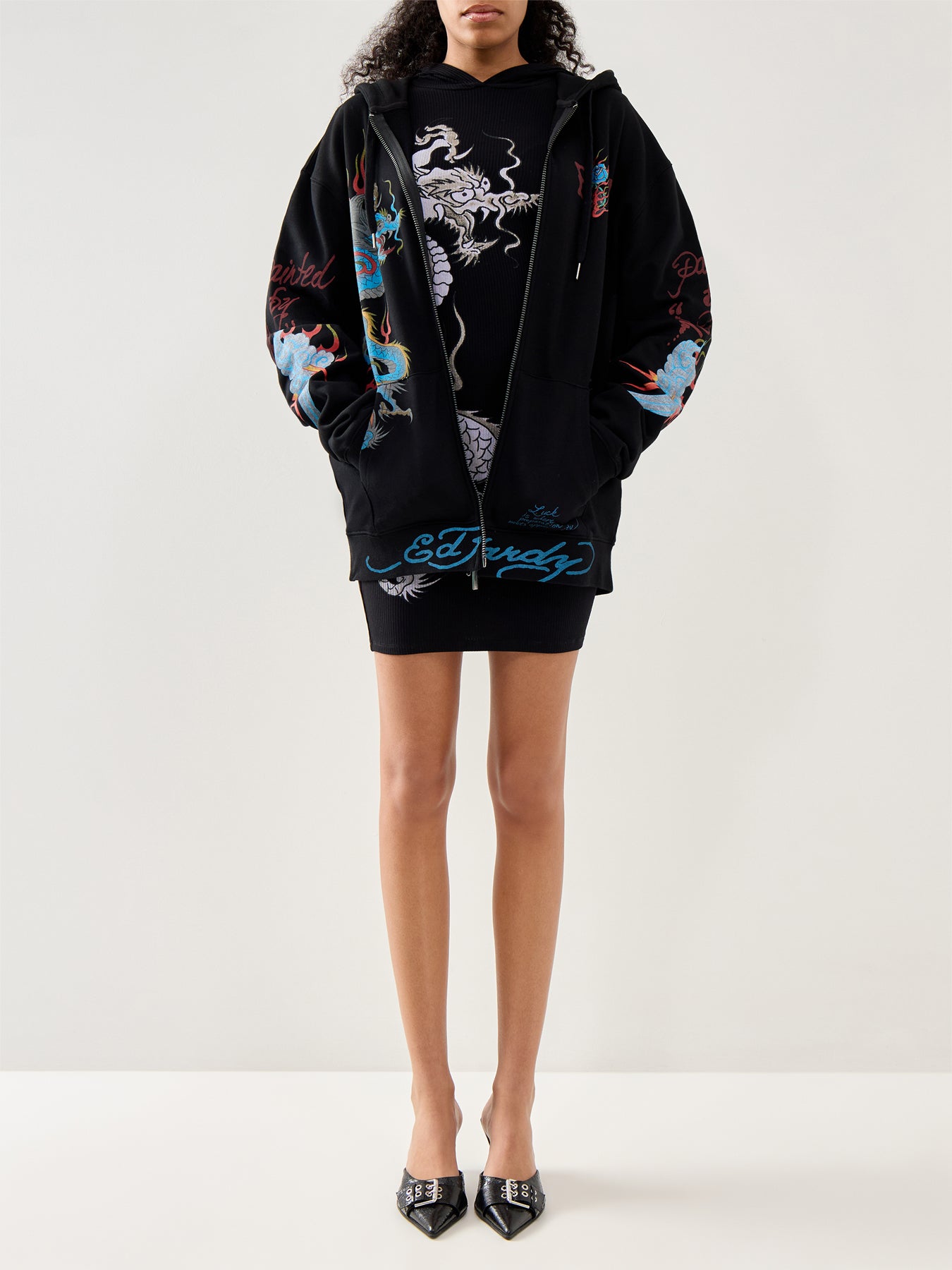 Red Dragon Hoodie Dress Black