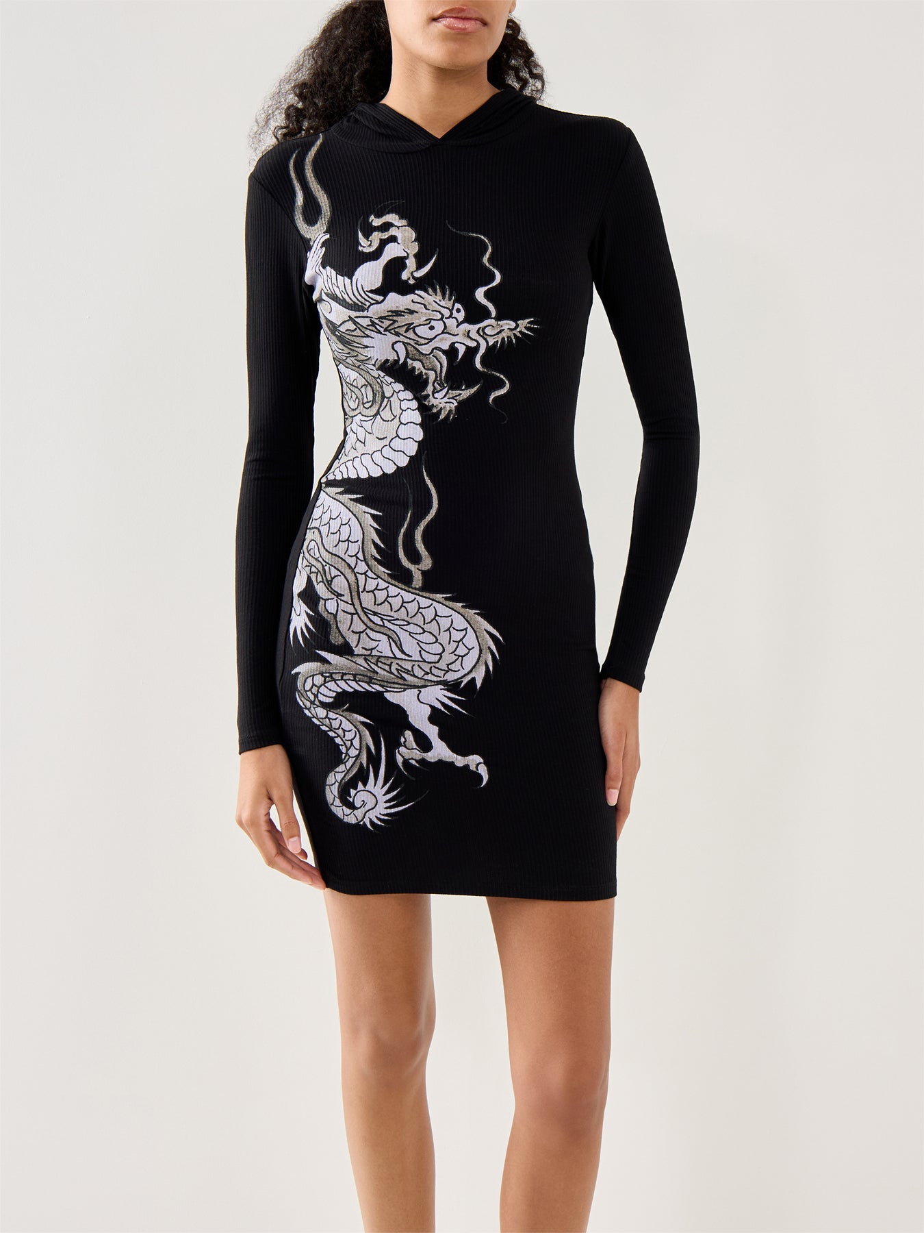 Red Dragon Hoodie Dress Black