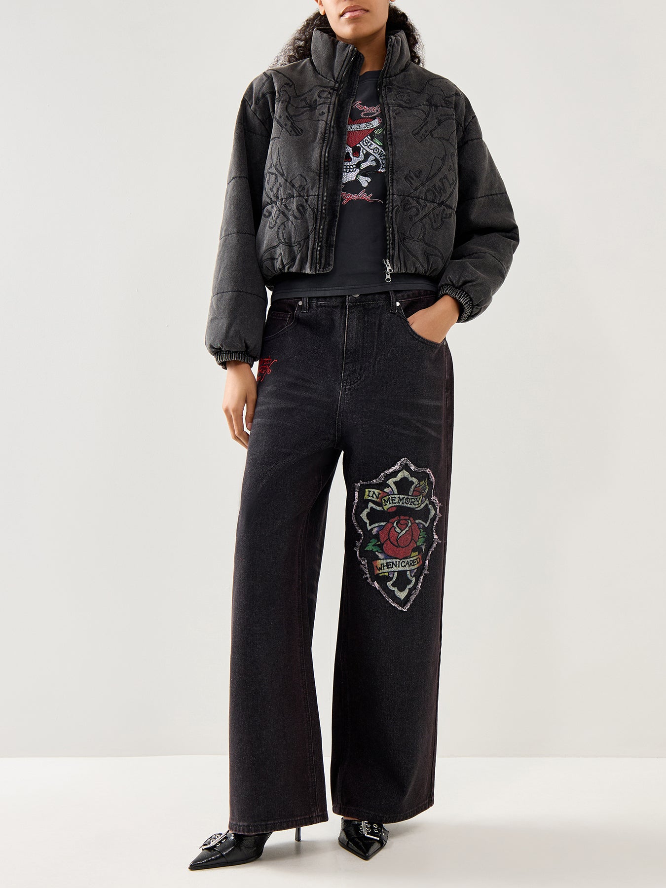 Love Kills Quilted Puffer Jacket Black