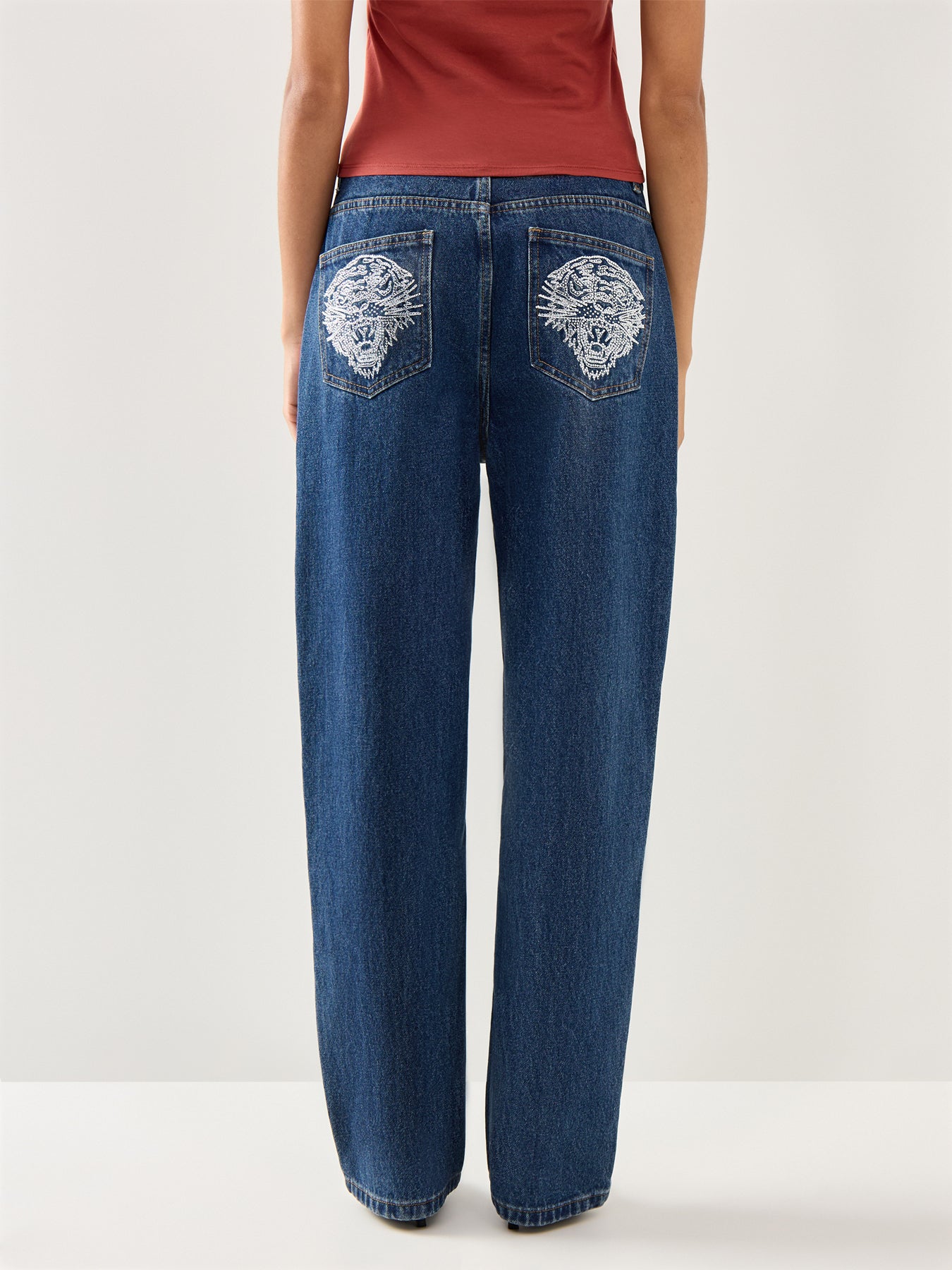 Crystal Roar Diamante Relaxed Denim Trousers Jeans Indigo