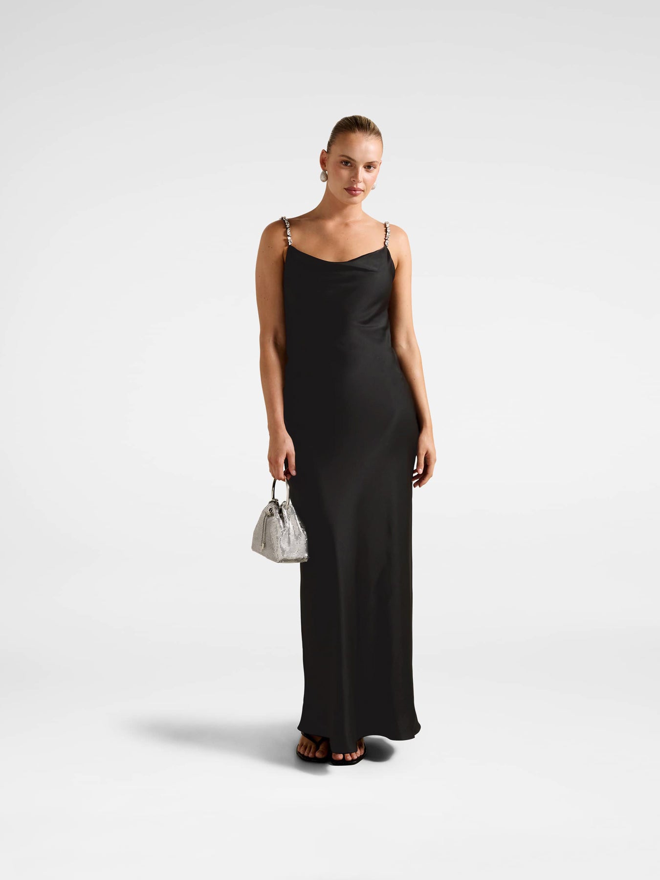 Presley Diamante Strap Satin Maxi Dress