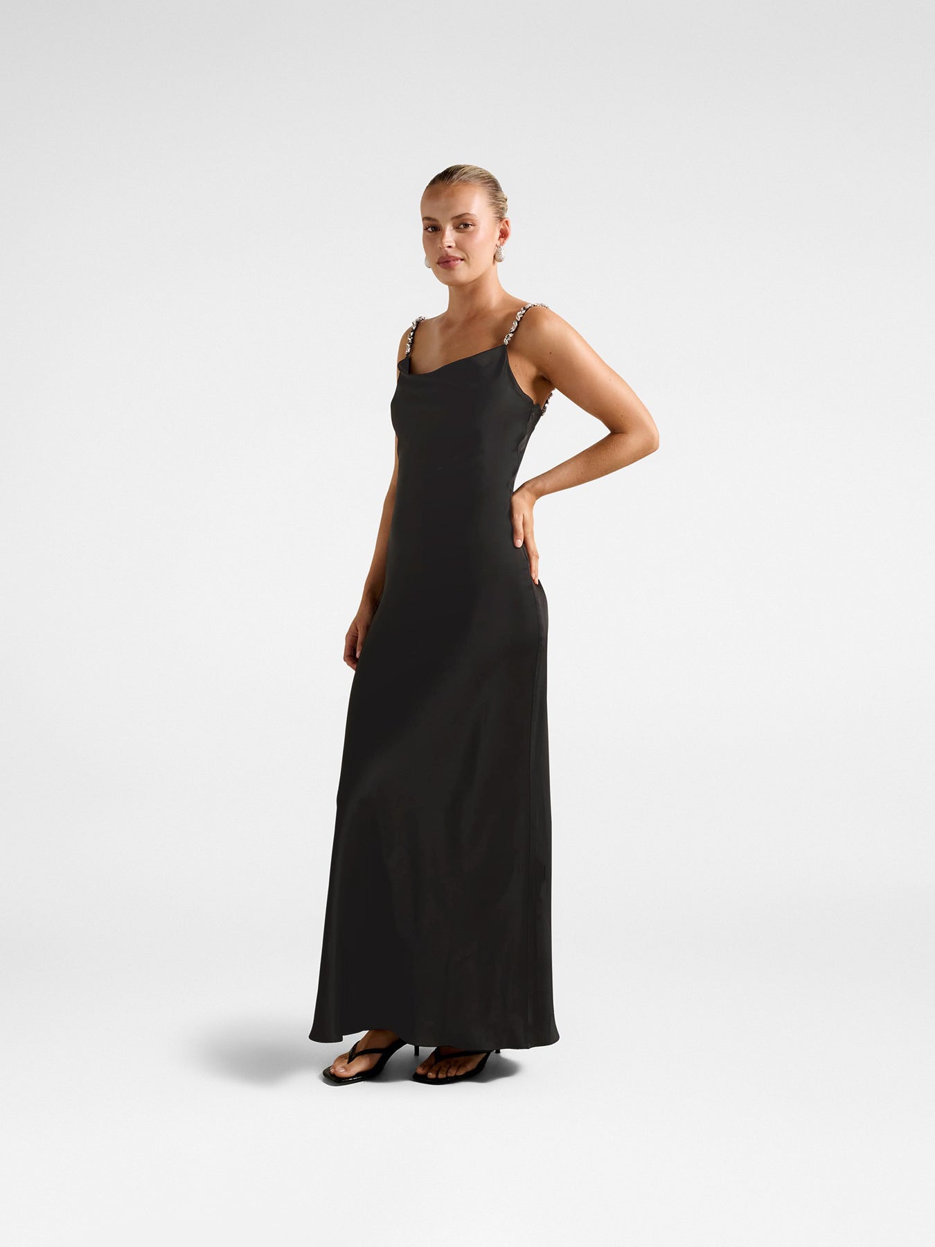 Presley Diamante Strap Satin Maxi Dress
