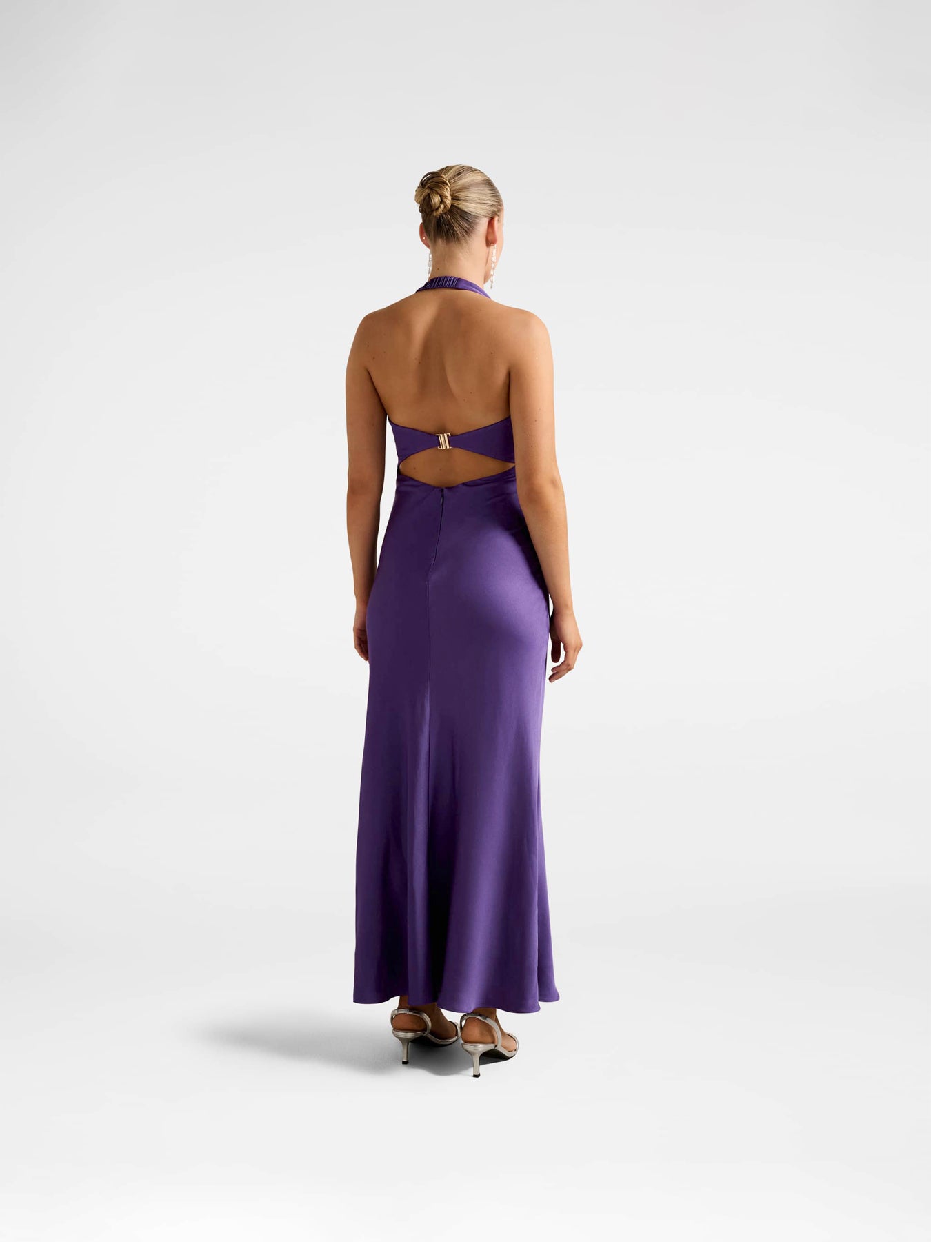 Purple April Open Back Satin Maxi Dress