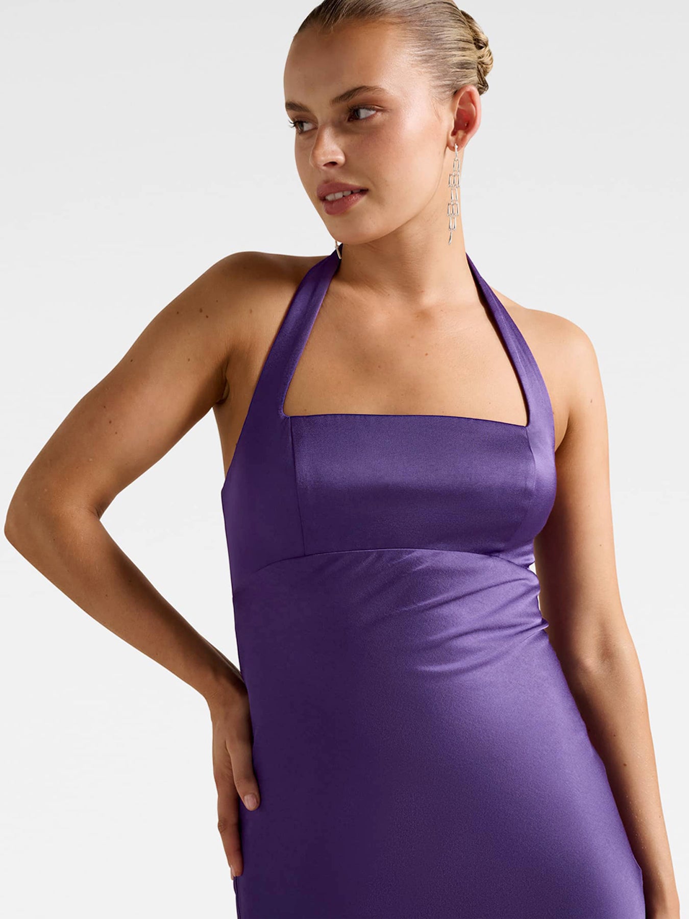 Purple April Open Back Satin Maxi Dress