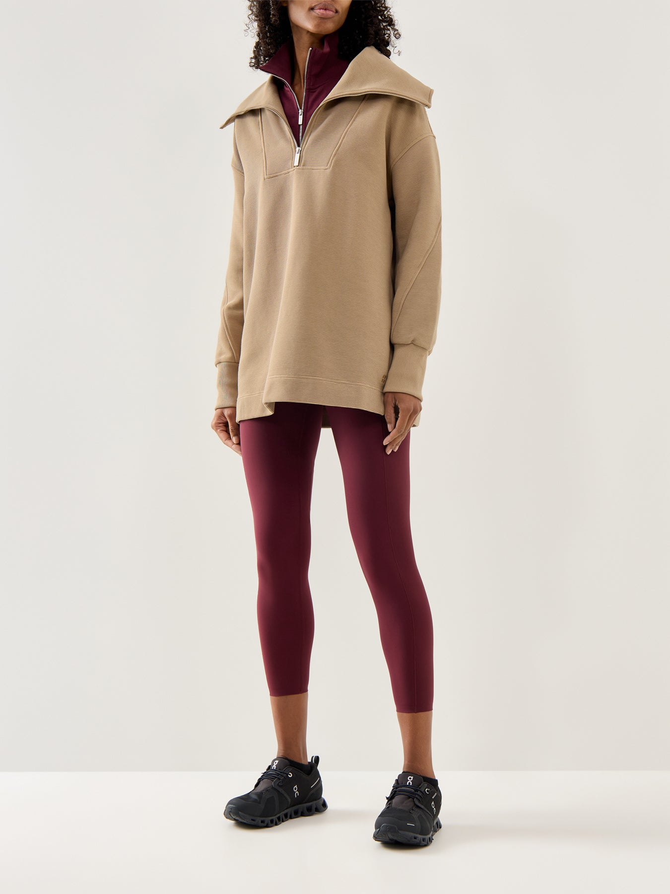 Peaceful Rib Half Zip Sweatshirt Sepia Brown