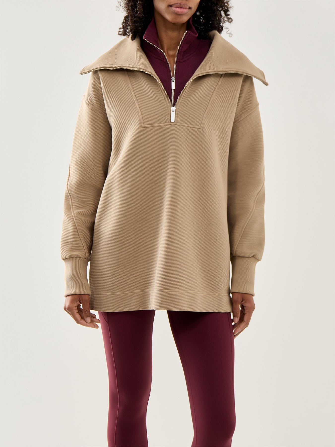 Peaceful Rib Half Zip Sweatshirt Sepia Brown