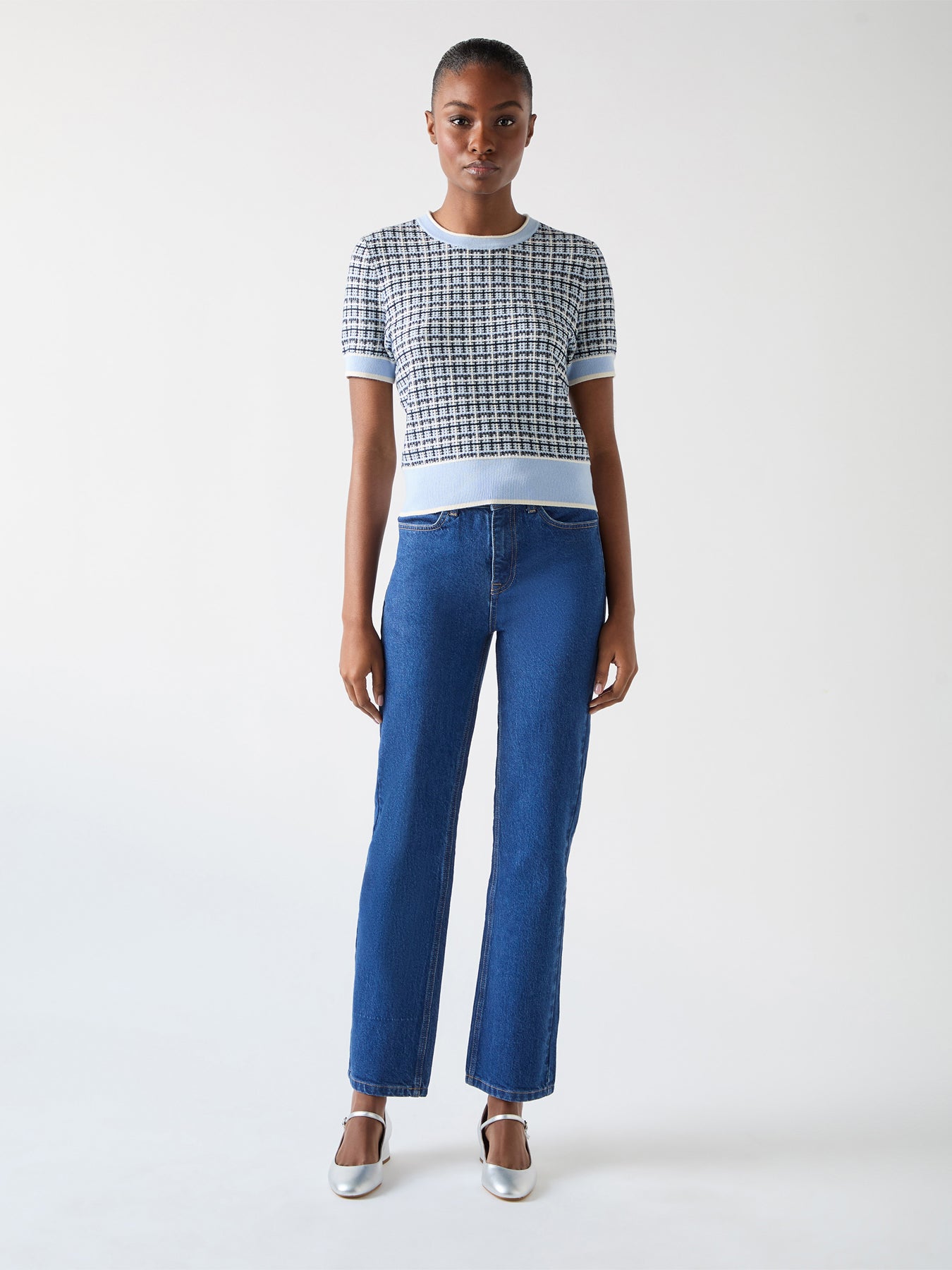 Blue Honey Cotton Blend Blue Mix Knitted Top
