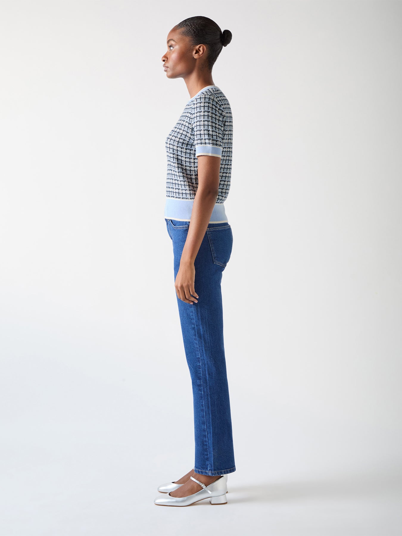 Blue Honey Cotton Blend Blue Mix Knitted Top