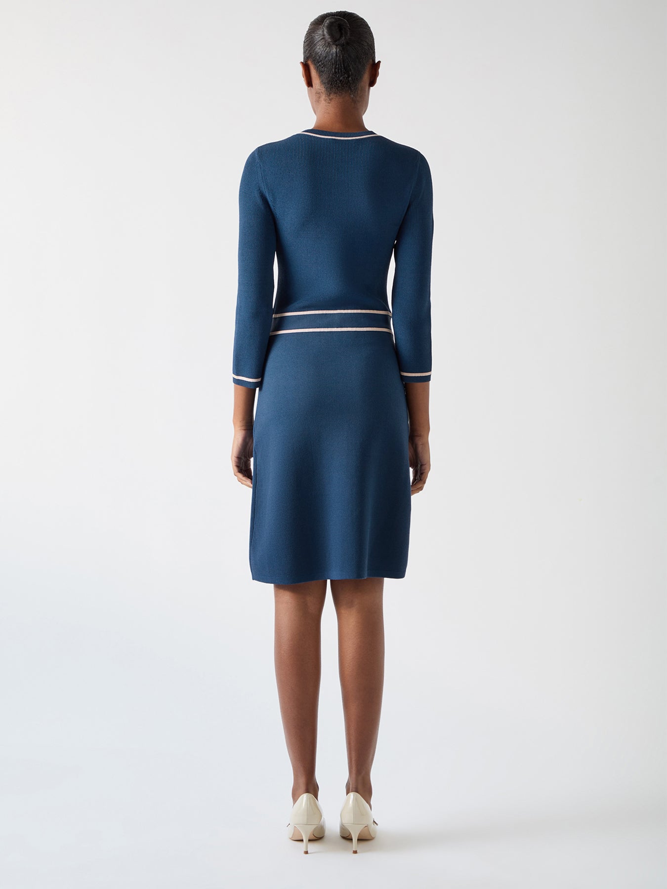 Ciara Blue & Navy Viscose Blend Button Through Knit Dress