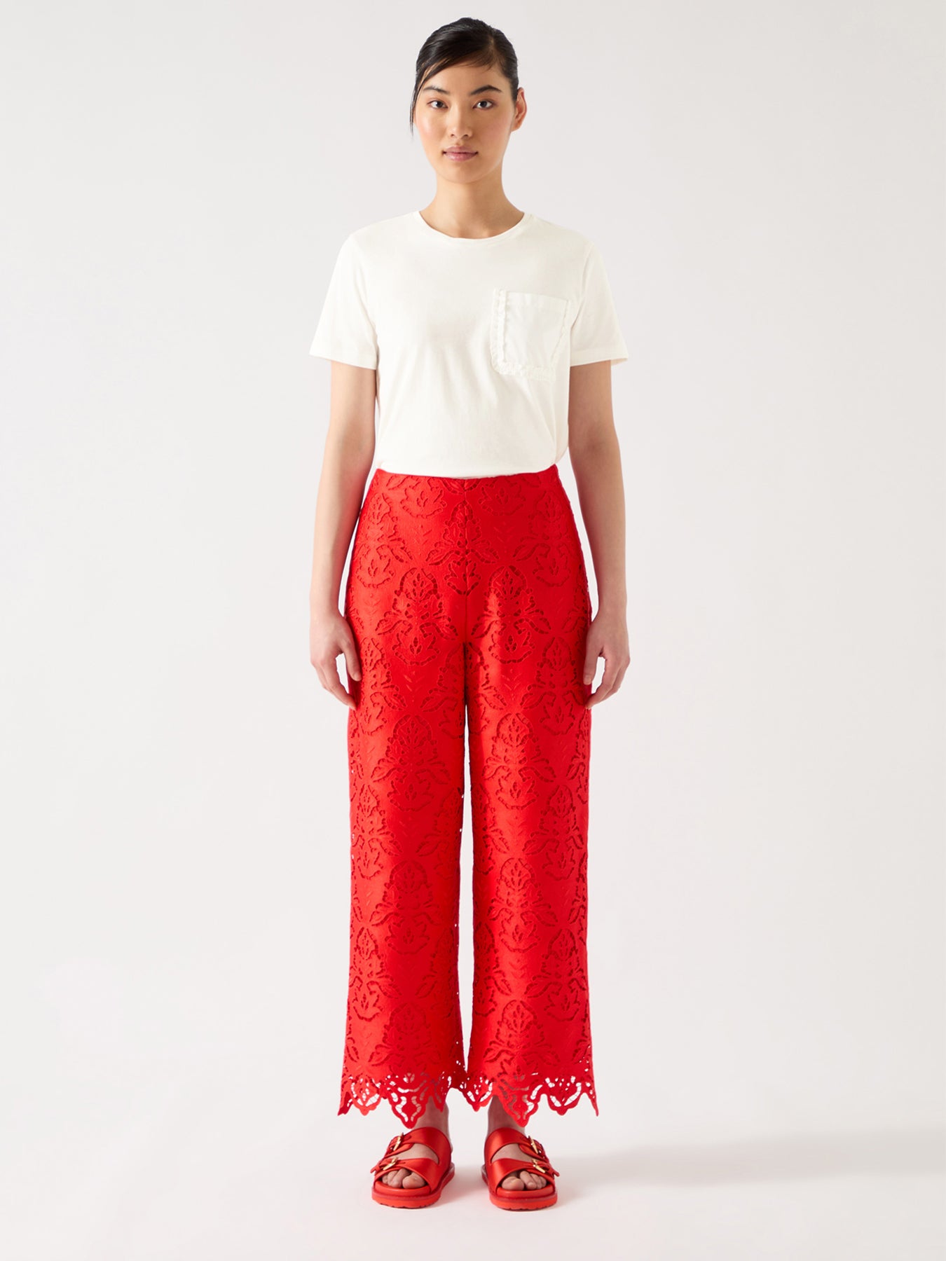 Cream Hally White Cotton Frill Detail T-Shirt