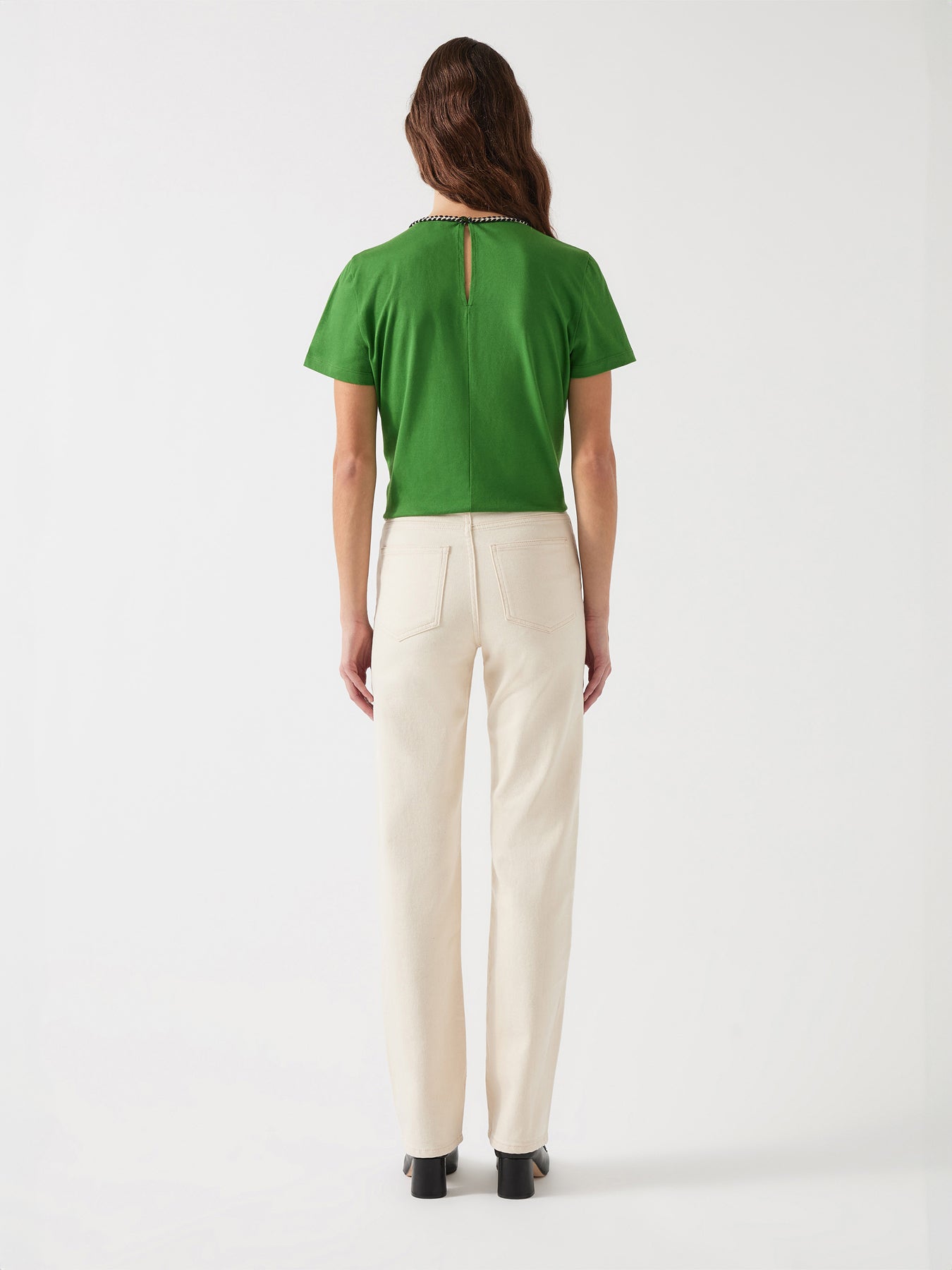 Green Vita Treetop Green Cotton Plaited Trim T-Shirt