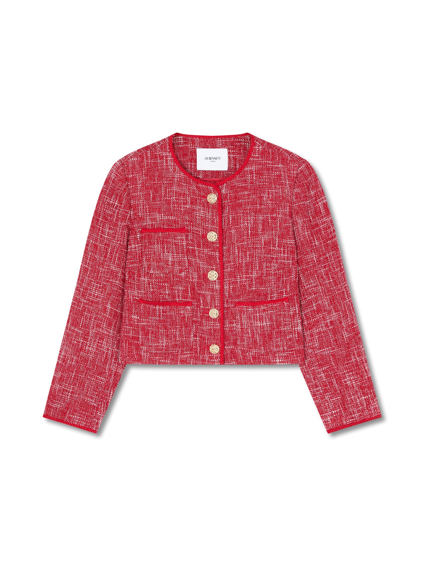 Red Alexa Red Cotton Blend Tweed Jacket With Plaited Trim