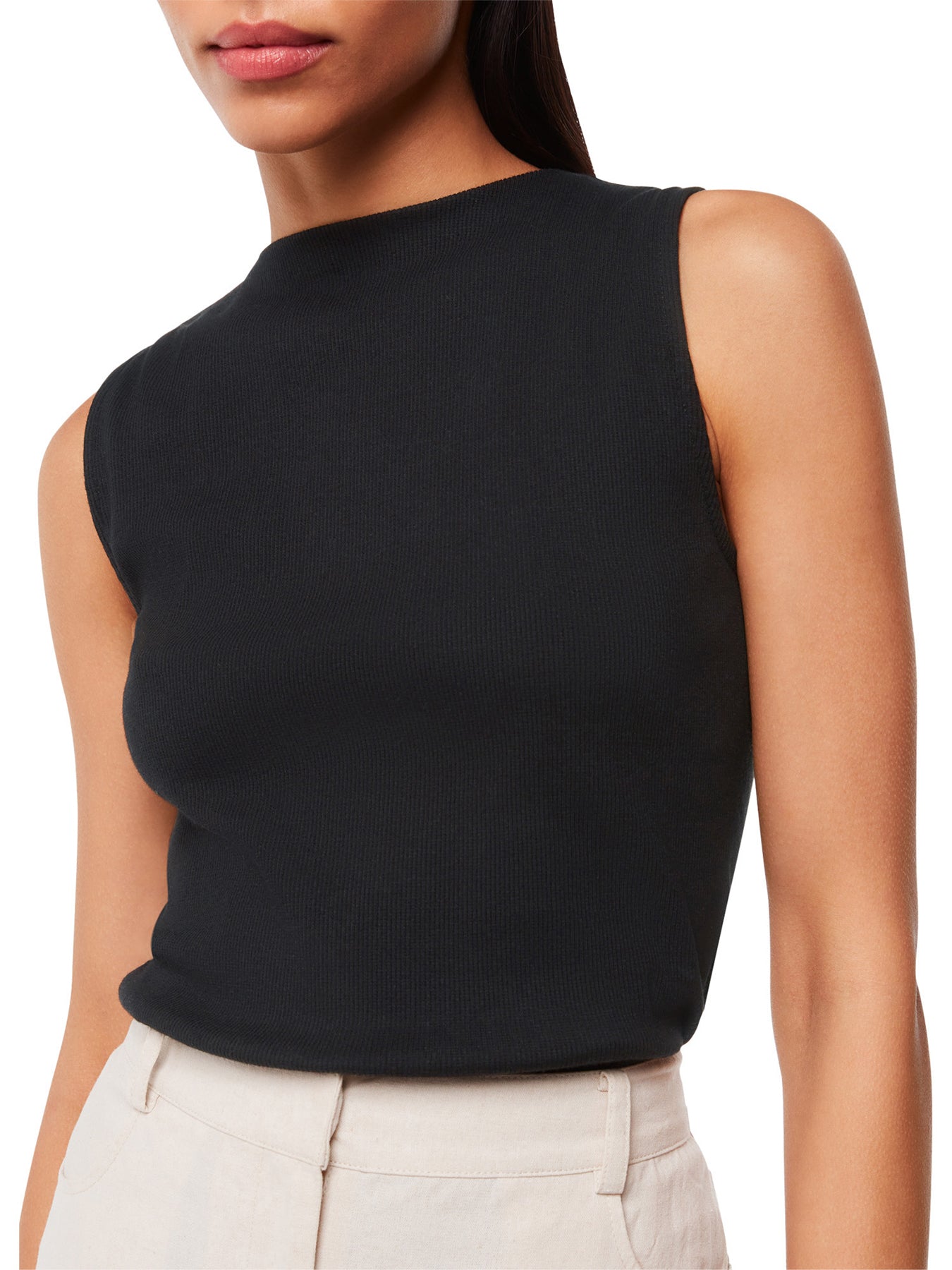 Black High Neck Rib Detail Tee