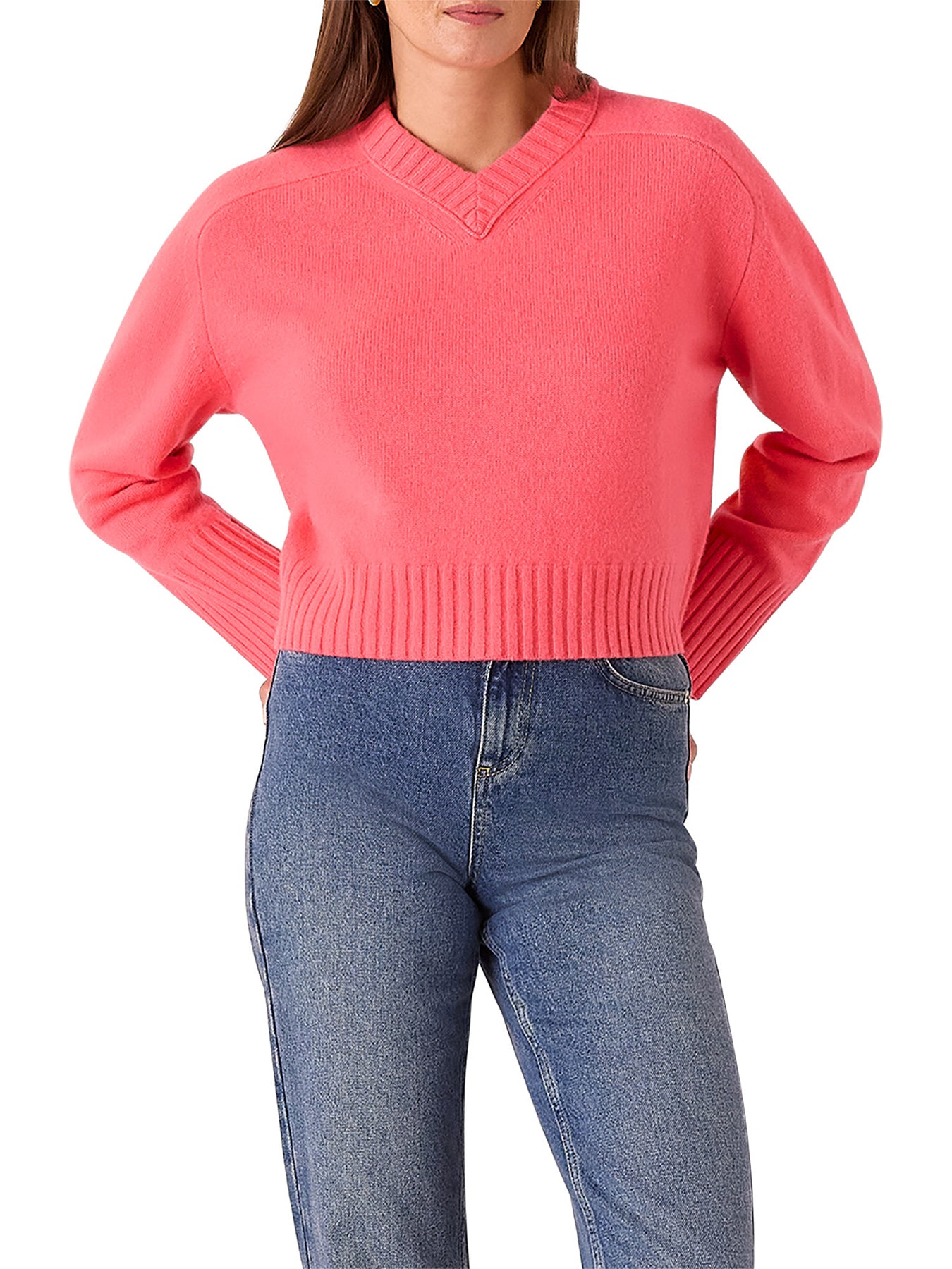 Pink Wool V Neck Knitted Jumper Pink